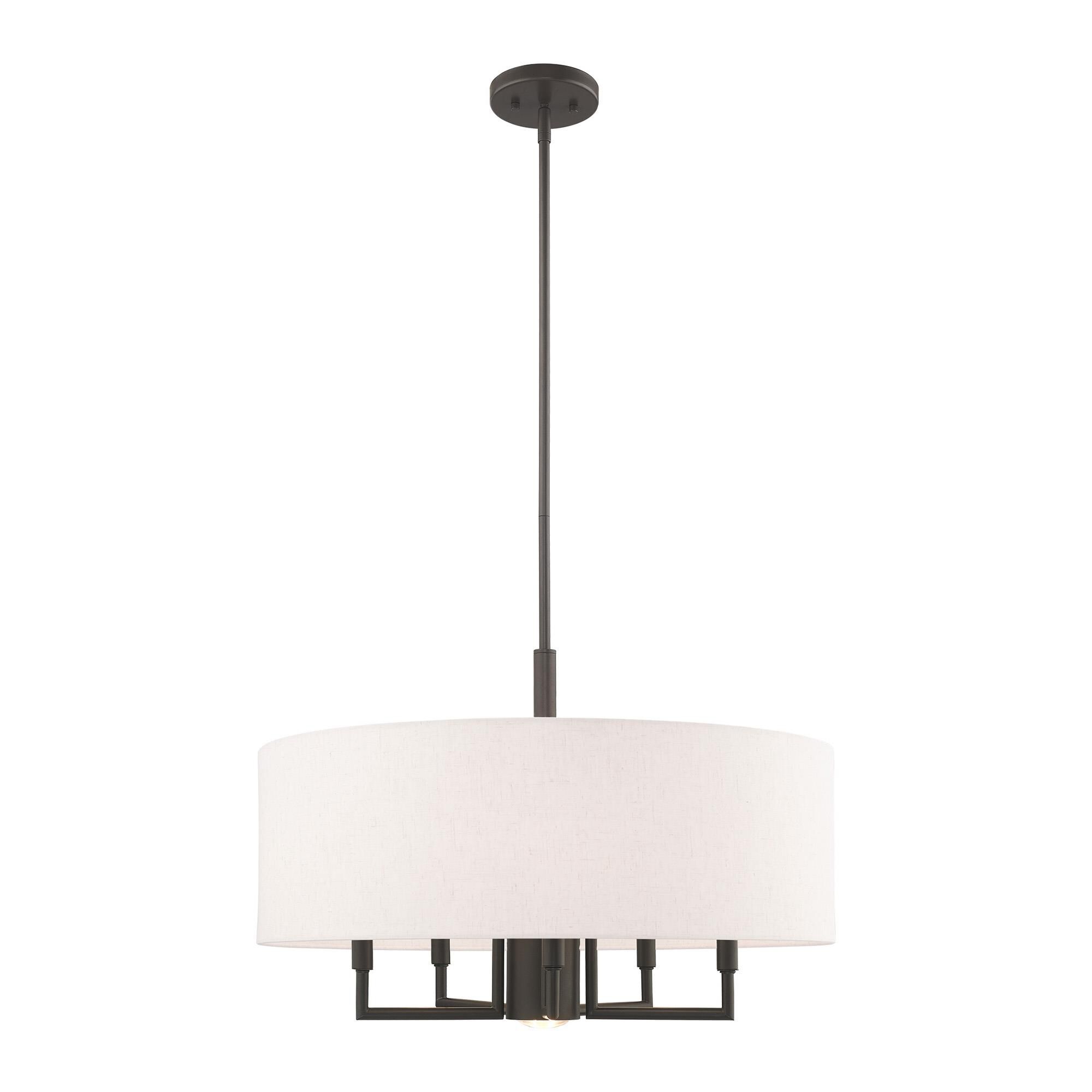 Shown in English Bronze finish and Hand Crafted Oatmeal Fabric Hardback shade