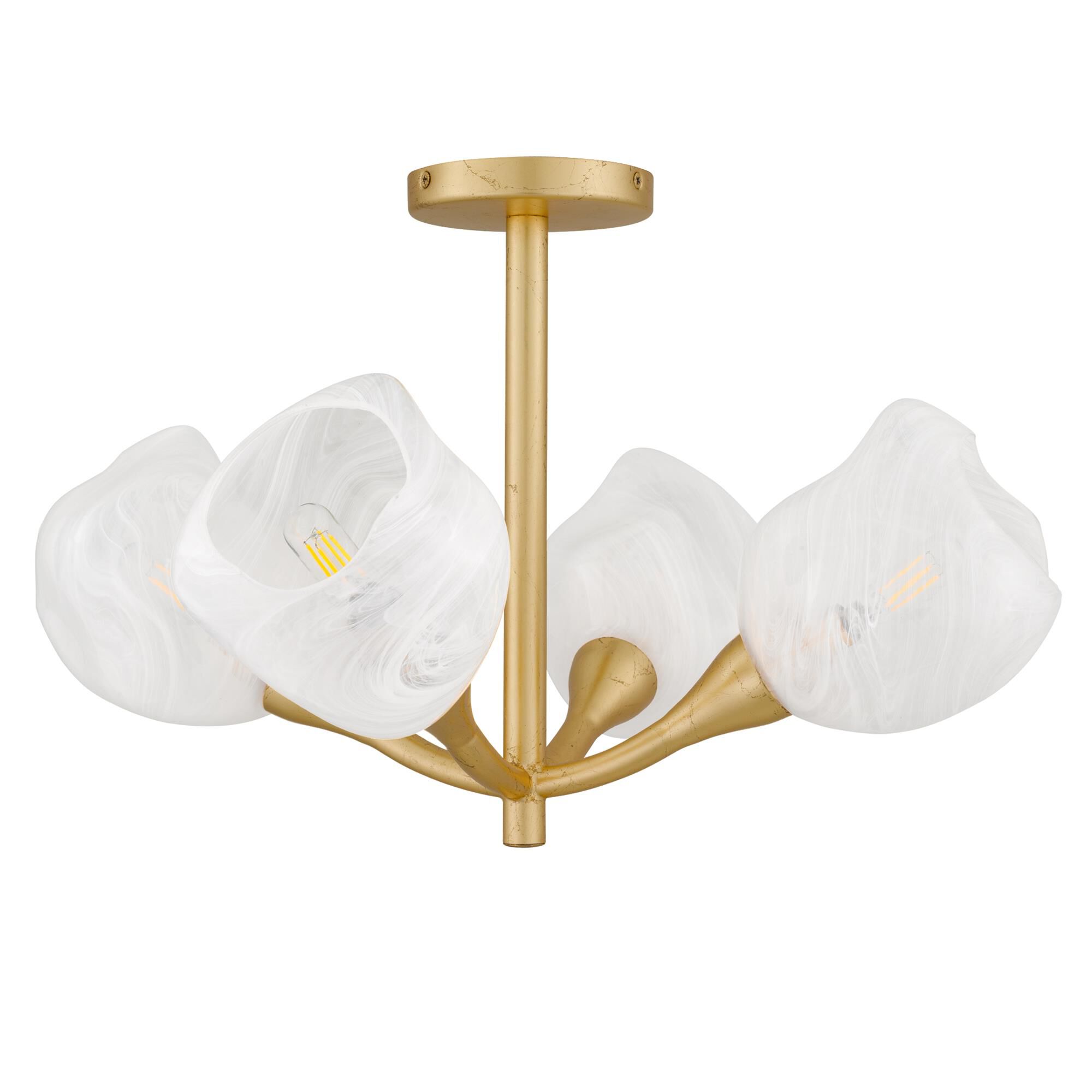Shown in Gold Leaf finish and Clear Alabaster Glass shade