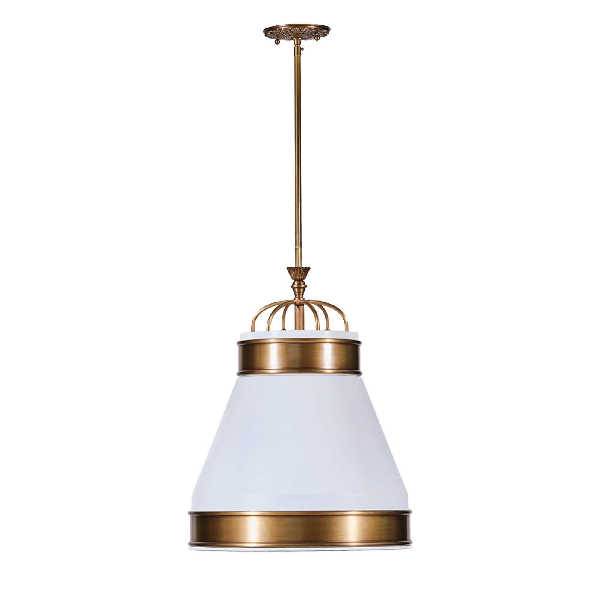 Shown in White and Brass finish and White shade