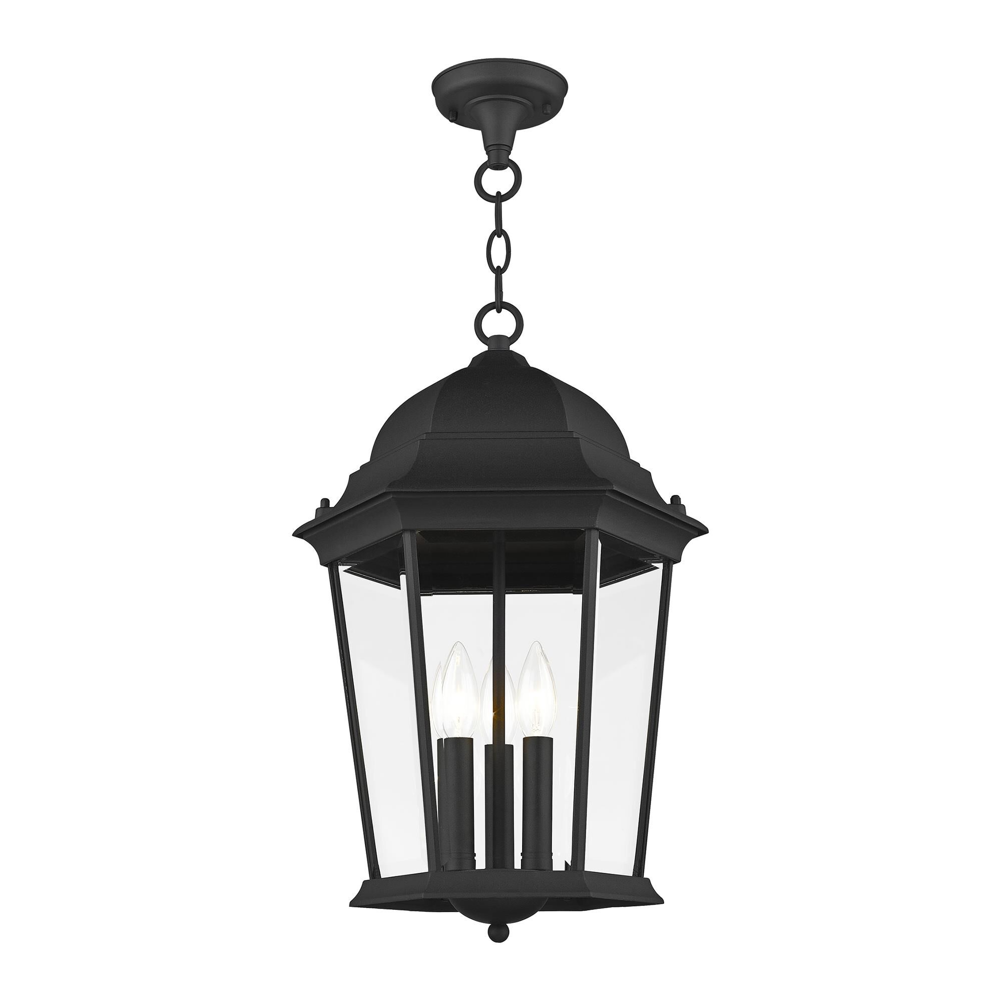 Shown in Textured Black finish and Clear Beveled glass and Clear Beveled Glass shade