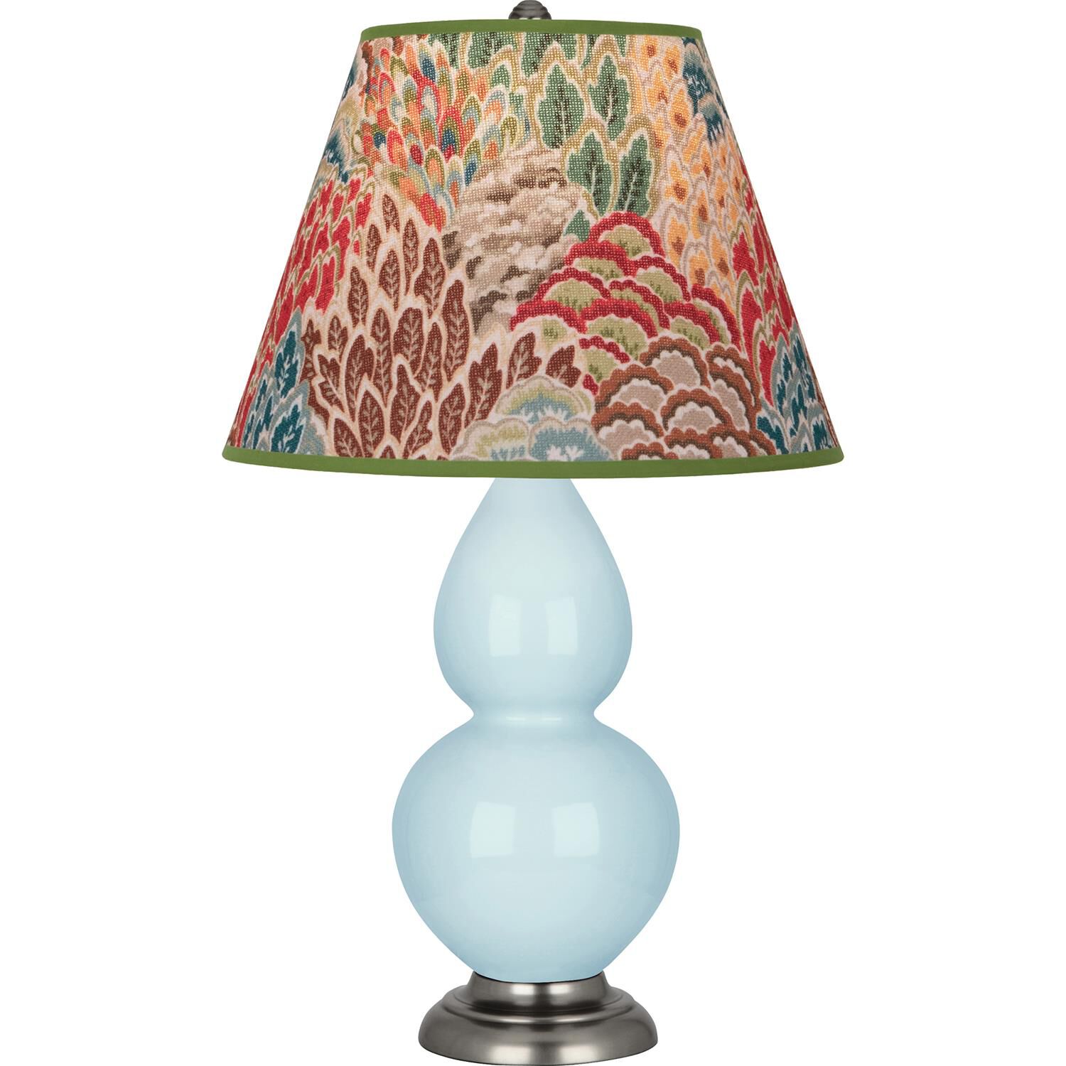 Shown in Baby Blue finish and Fall Floral shade and Antique Silver accent
