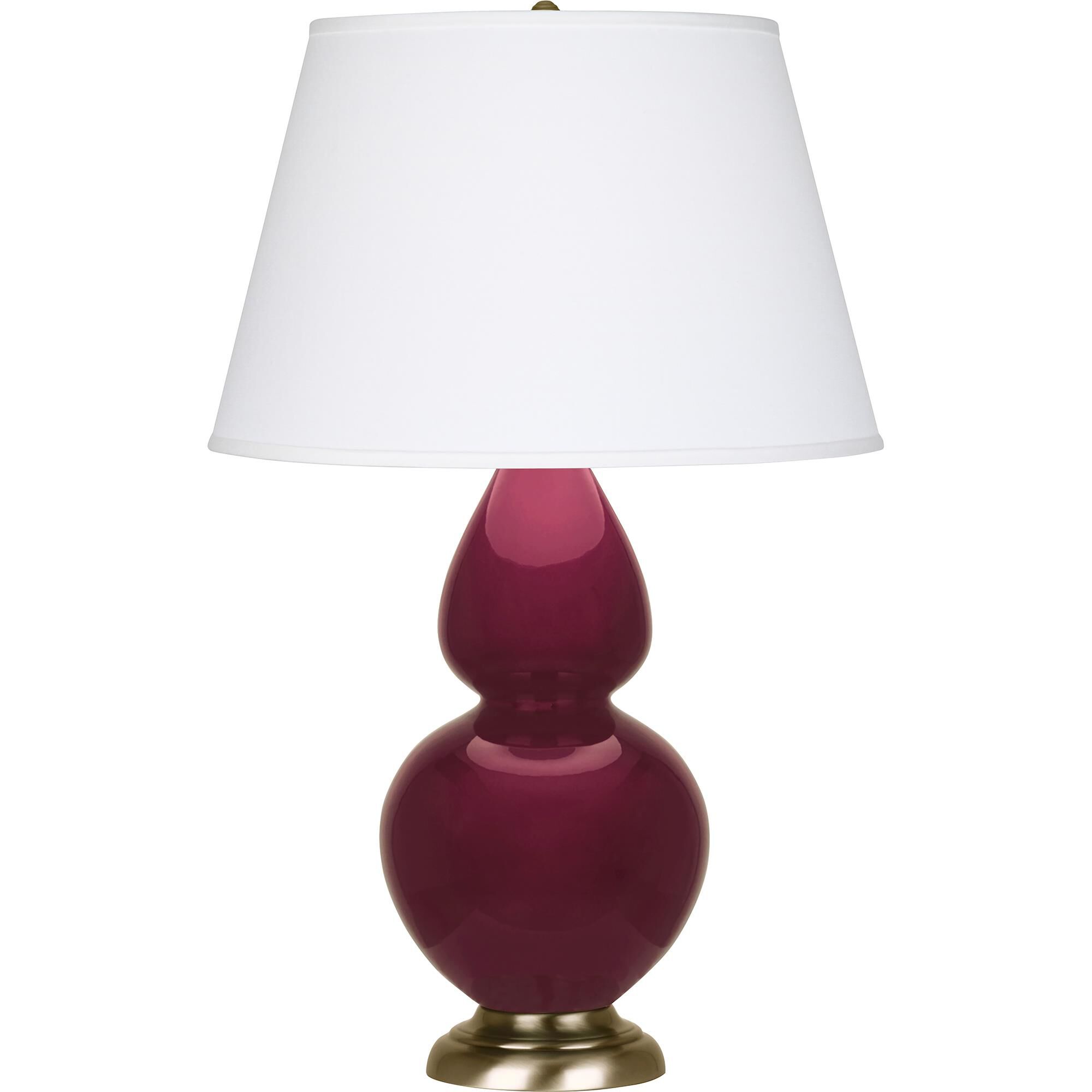 Shown in Sugar Plum Glazed finish and Pearl Dupioni shade and Antique Brass accent