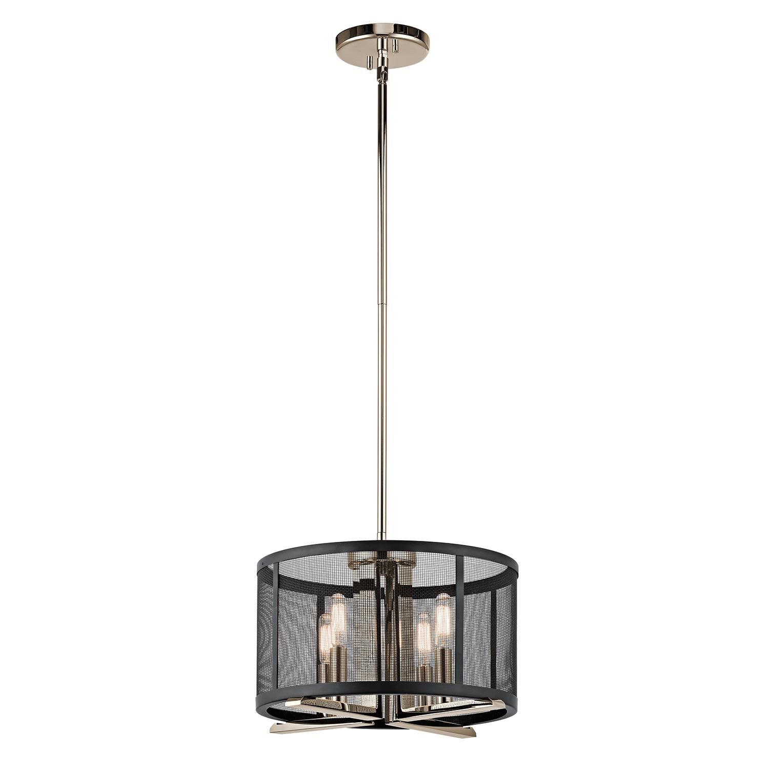 Shown in Polished Nickel finish and Black Steel Mesh shade