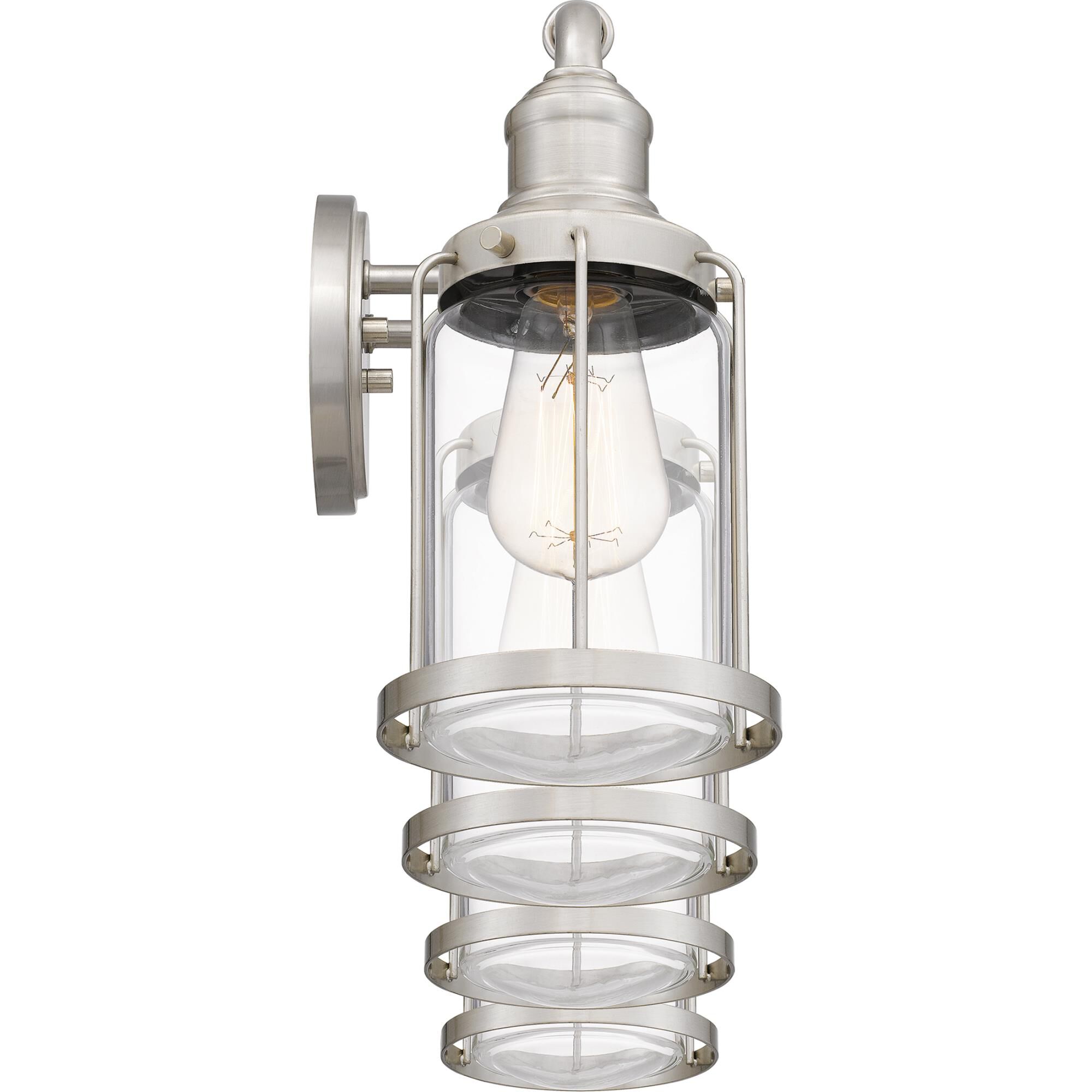 Shown in Brushed Nickel finish and Clear shade