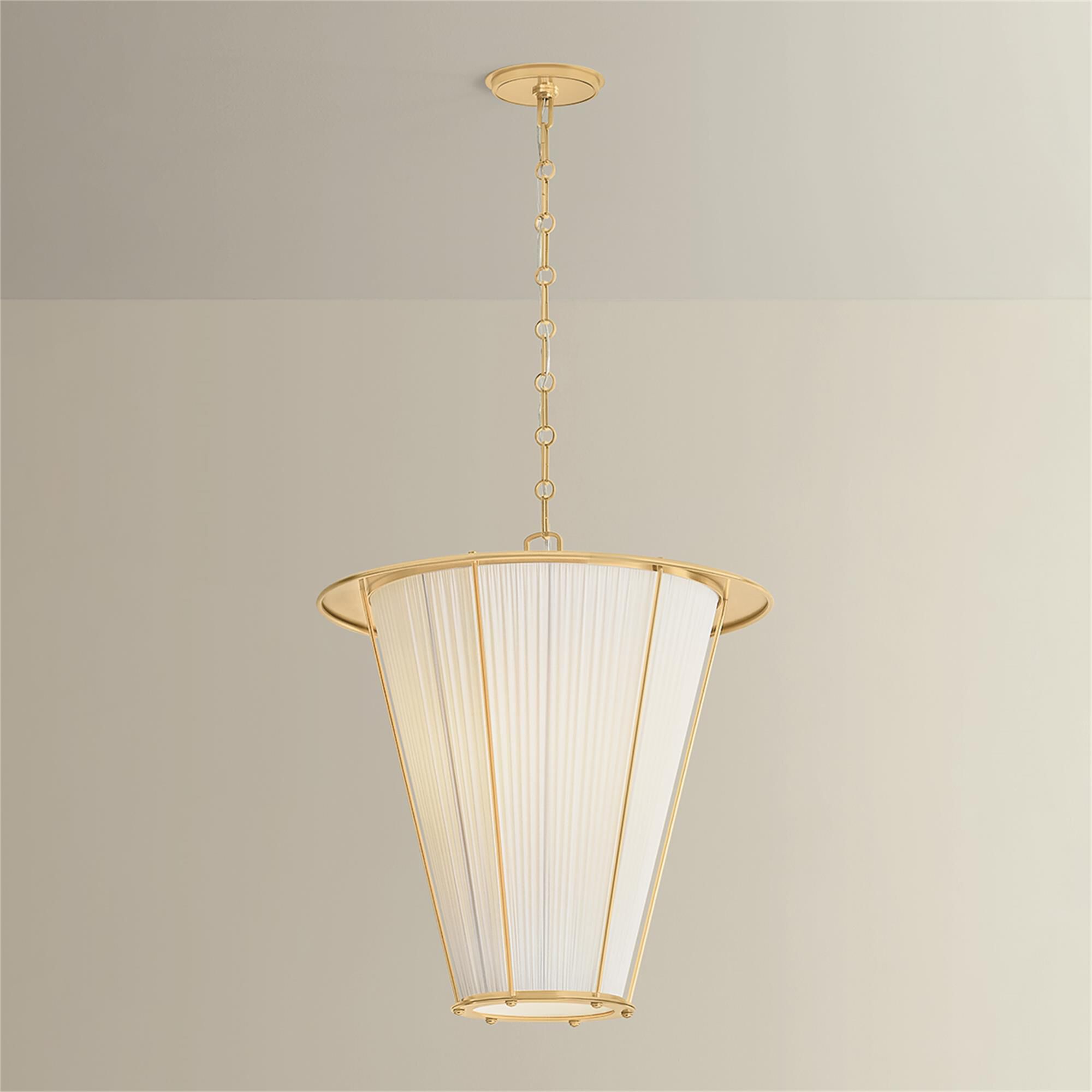 Shown in Aged Brass finish and Ivory Silk shade