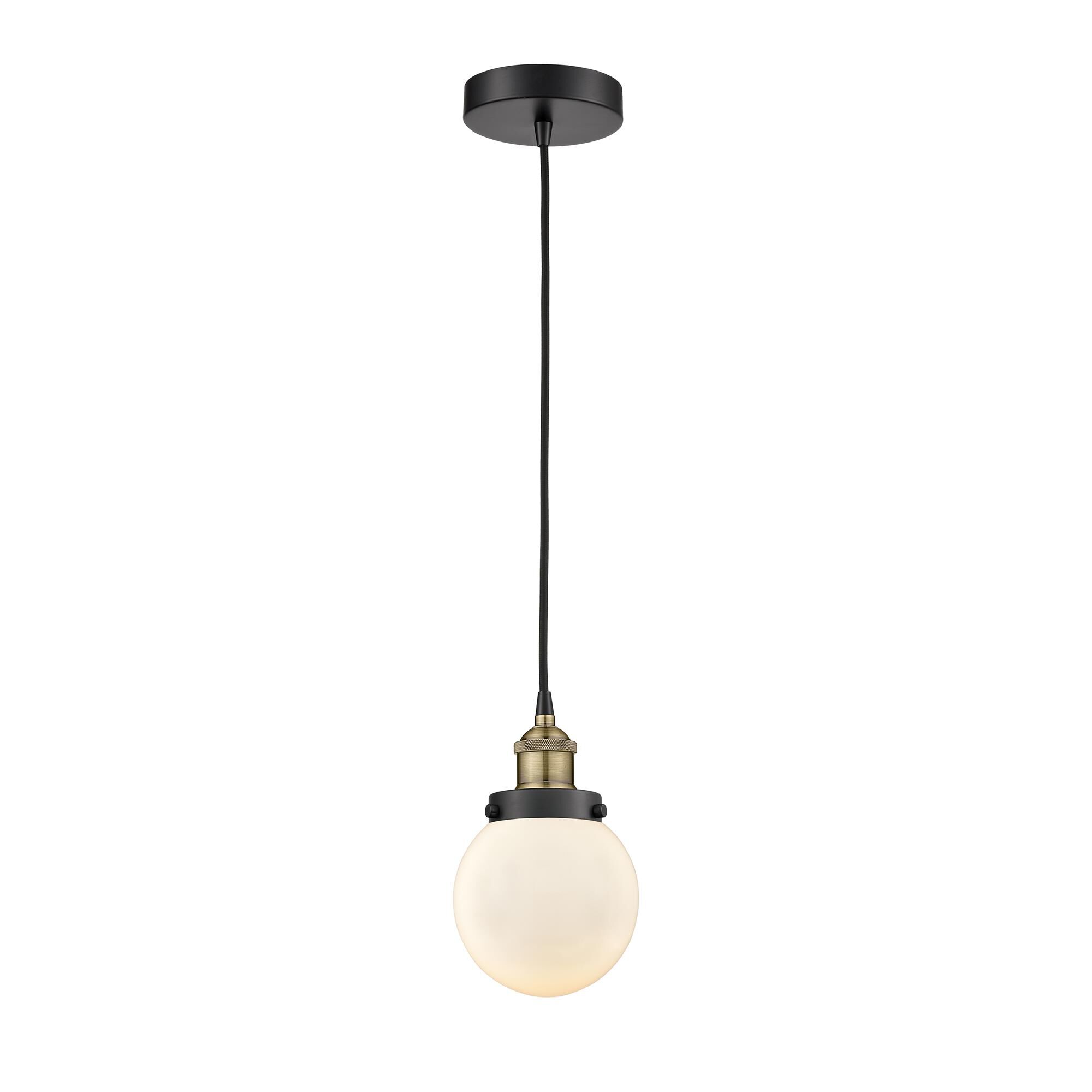 Shown in Black Antique Brass finish and Matte White glass