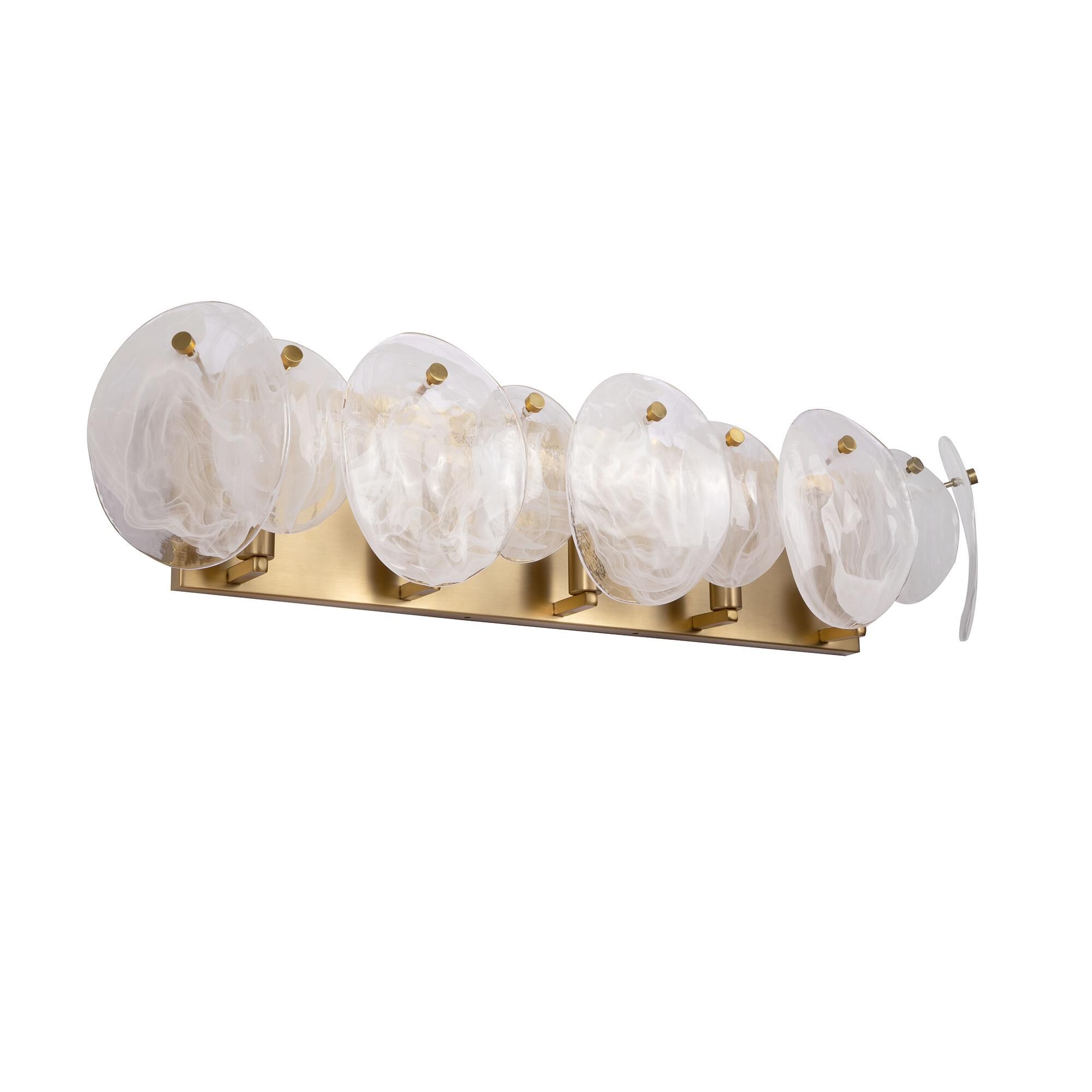 Shown in Brushed Brass finish and Wispy White Murano Style glass