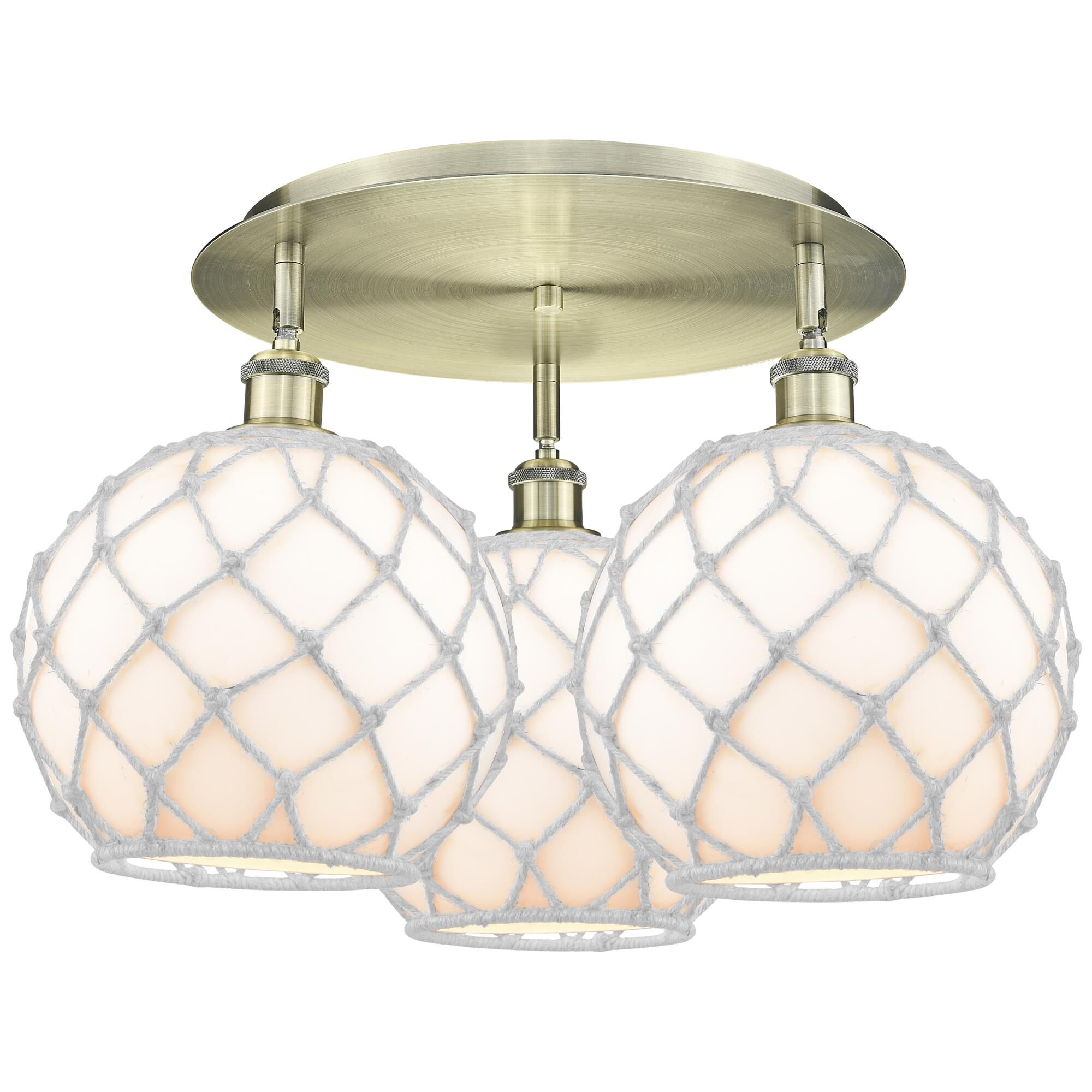 Shown in Antique Brass finish and White with White Rope glass