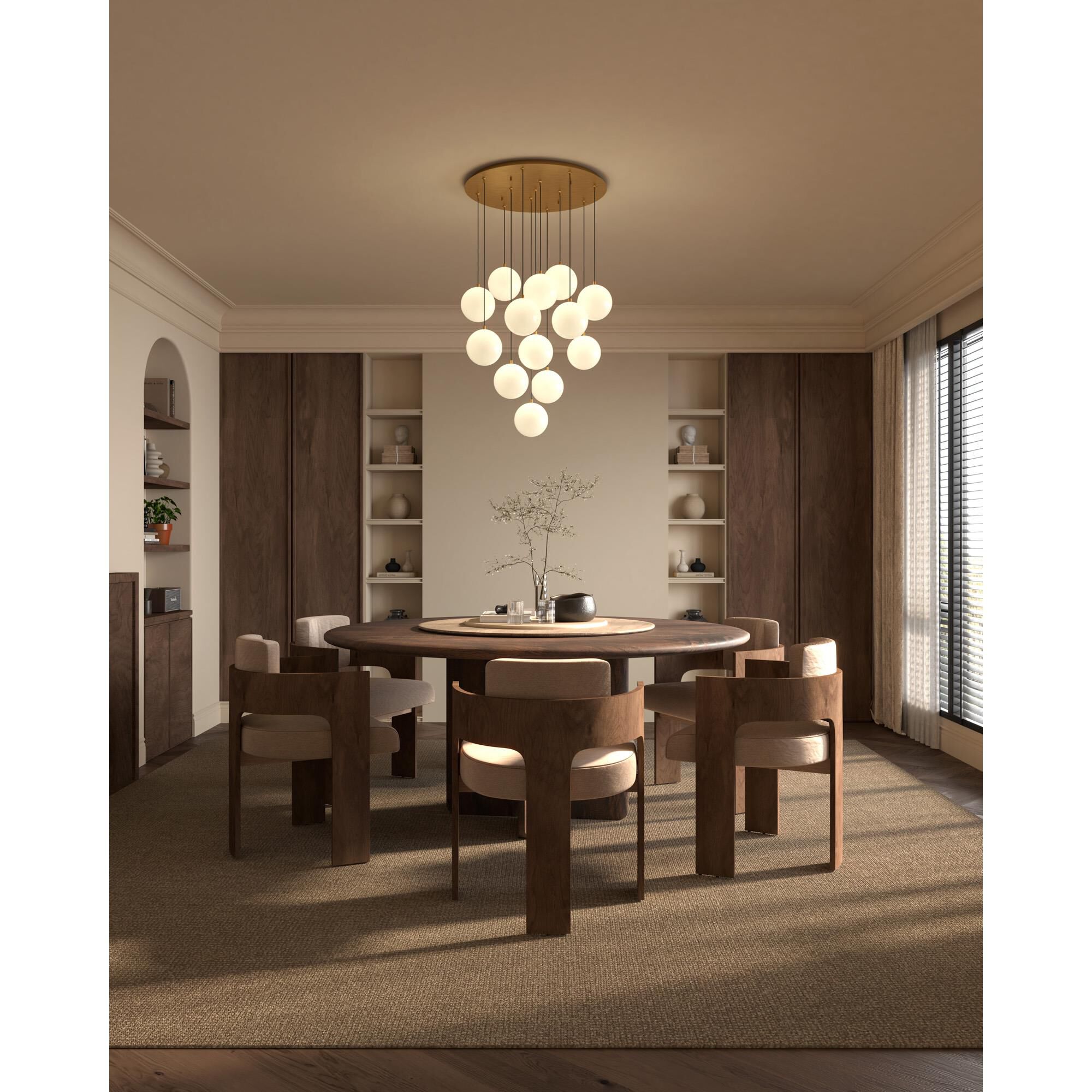 Shown in Brushed Gold finish and Opal glass