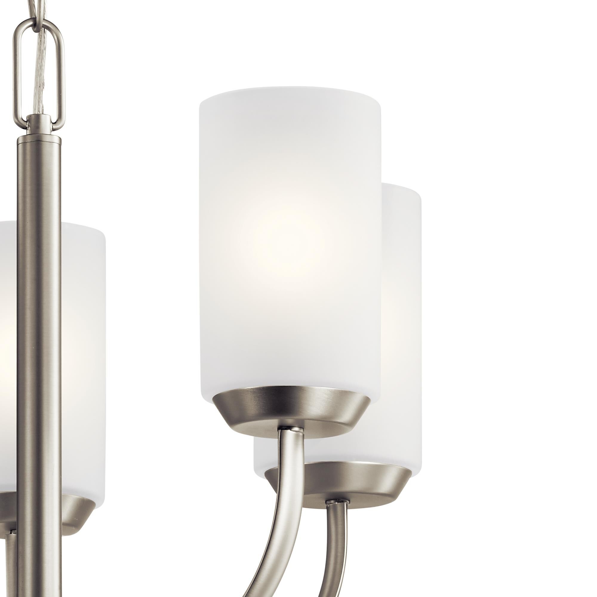 Shown in Brushed Nickel finish and Satin Etched glass