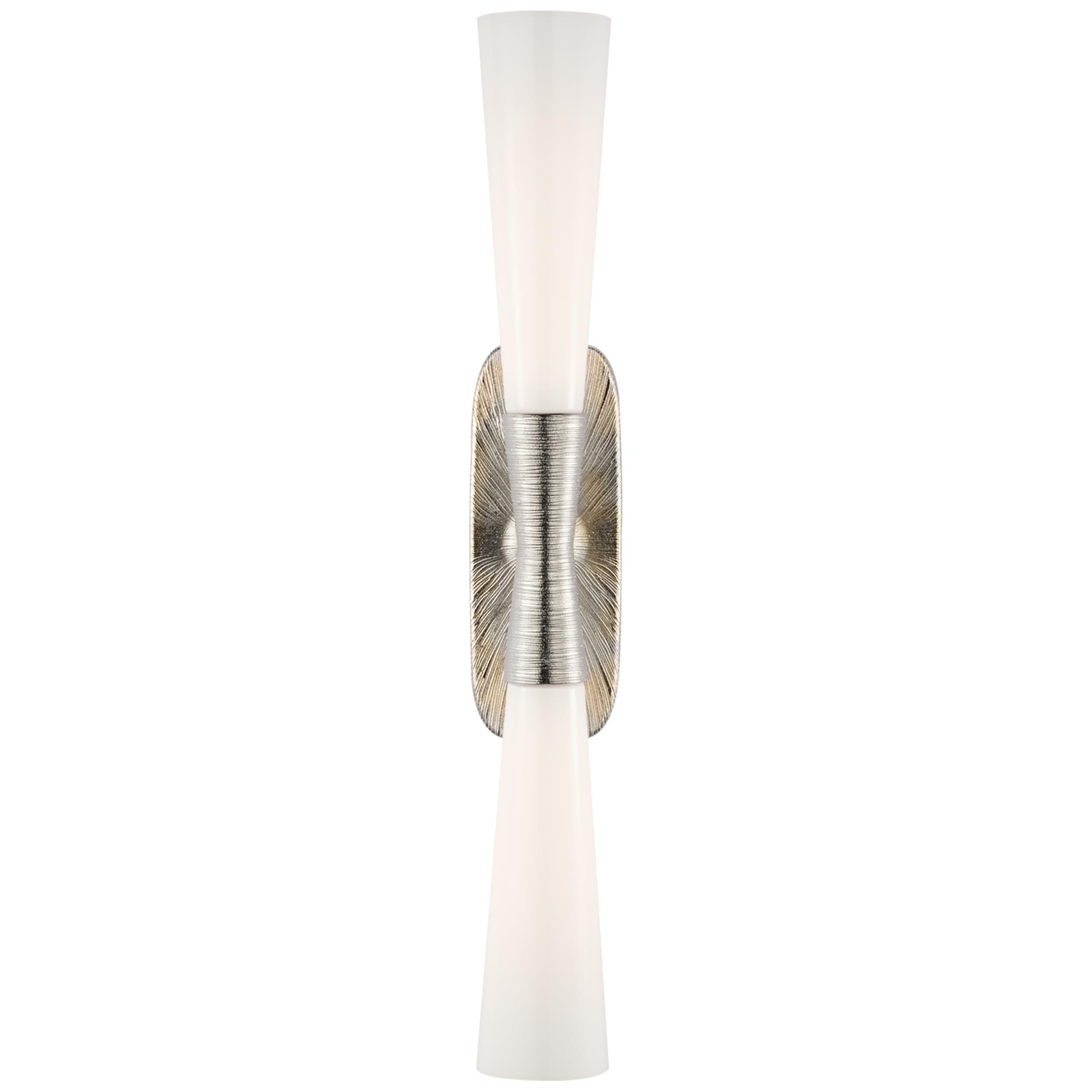 Shown in Polished Nickel finish and White glass