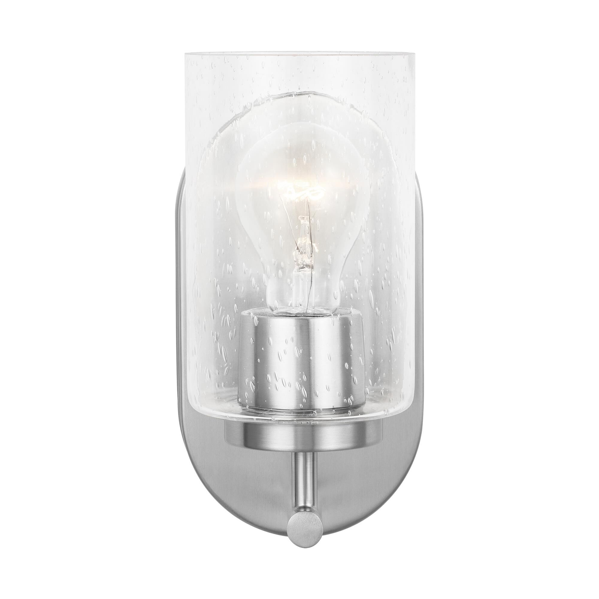 Shown in Brushed Nickel finish and Clear Seeded glass