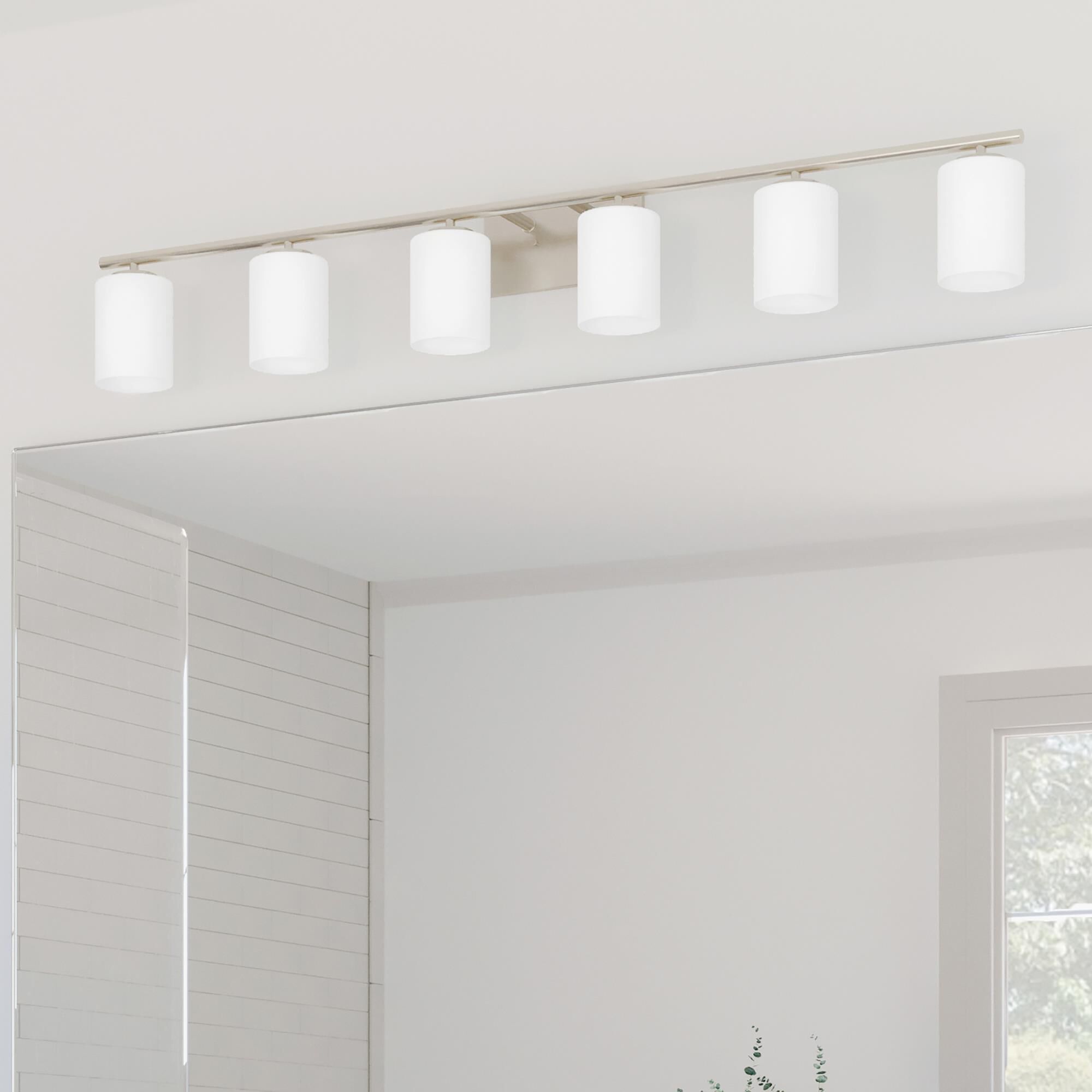 Shown in Brushed Nickel finish and Etched White Cylindrical glass