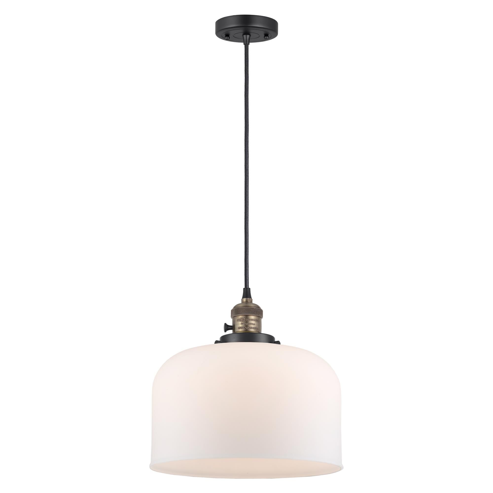 Shown in Black Antique Brass finish and Matte White Cased glass