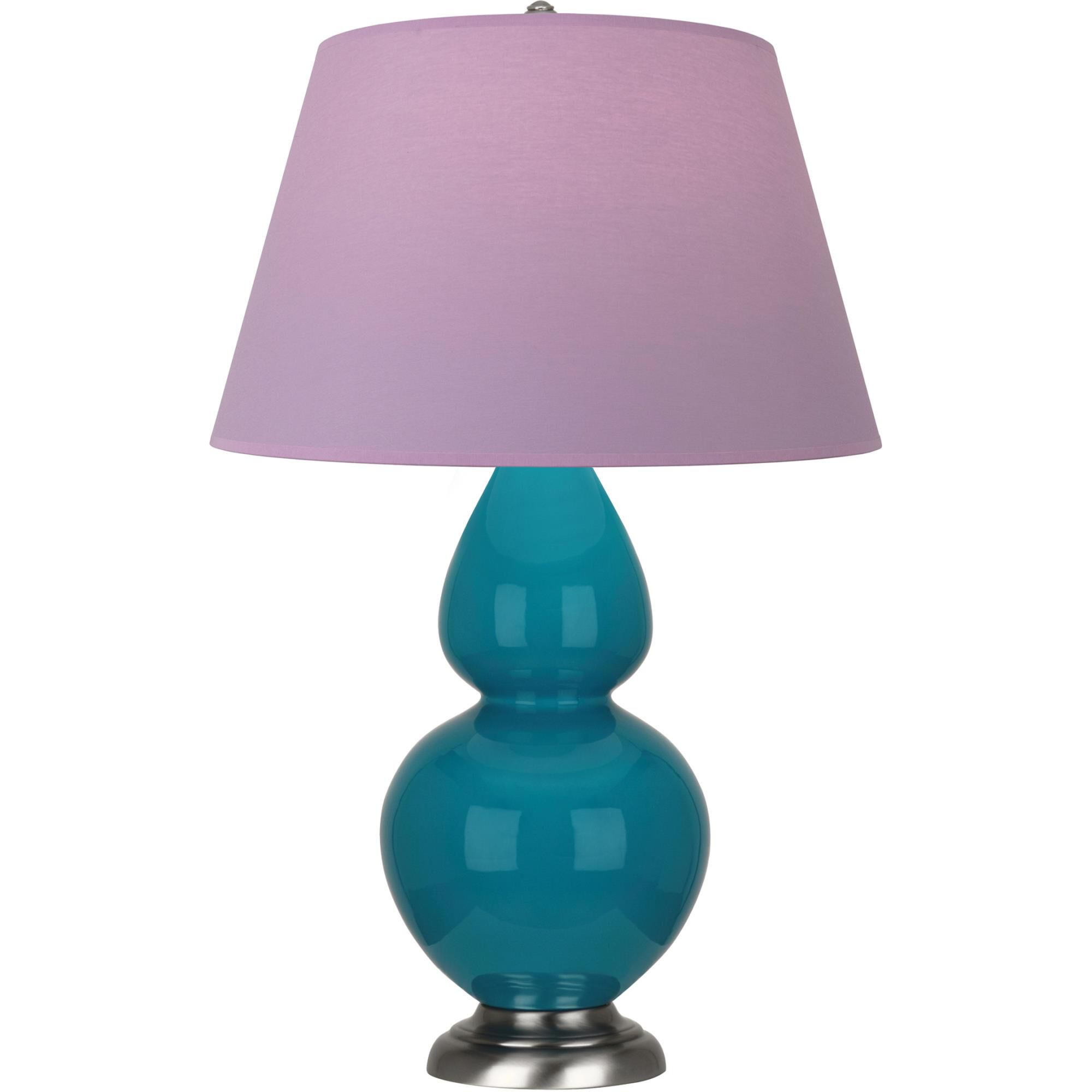 Shown in Peacock finish and Lavender and Plum shade and Antique Silver accent