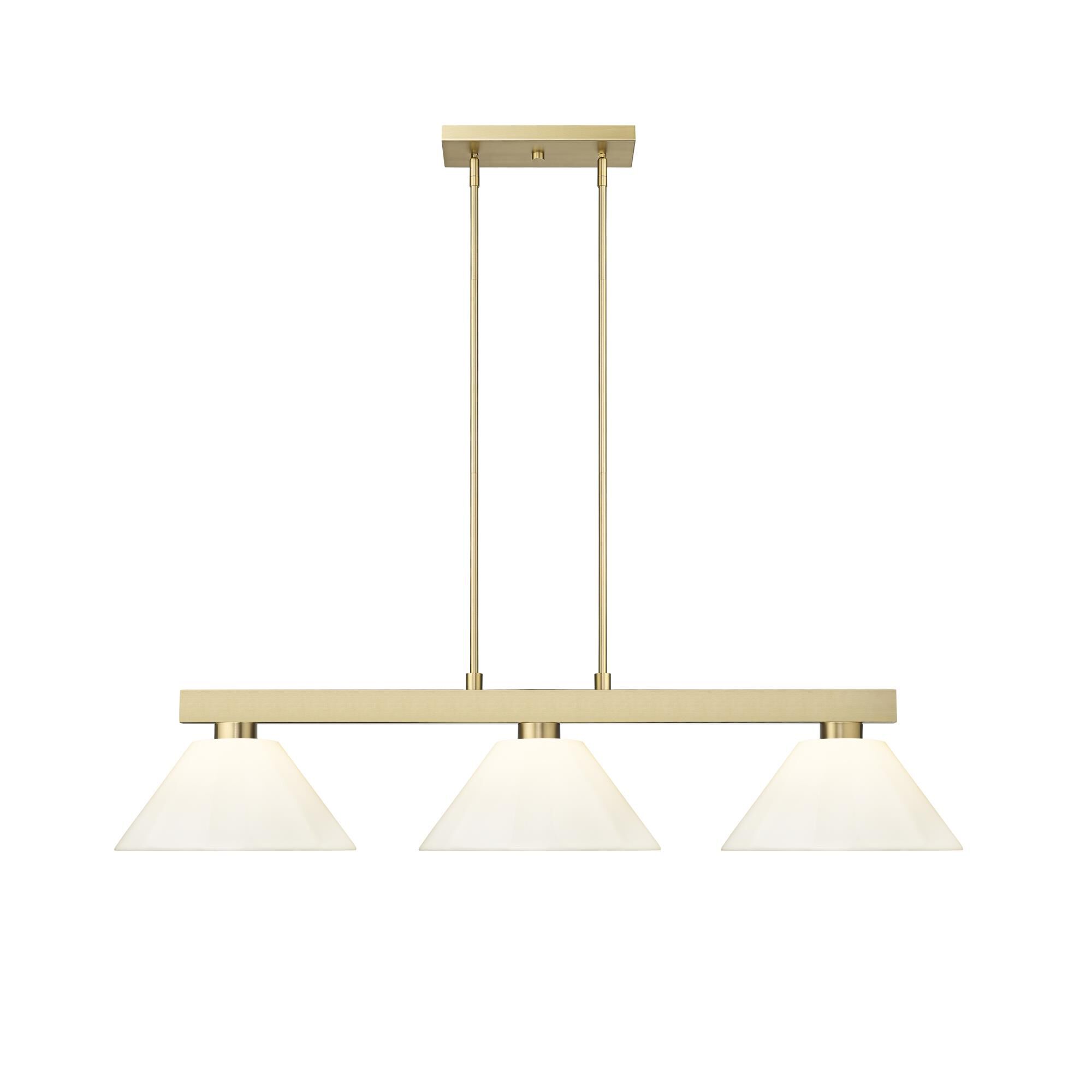 Shown in Modern Gold finish and White glass and White shade
