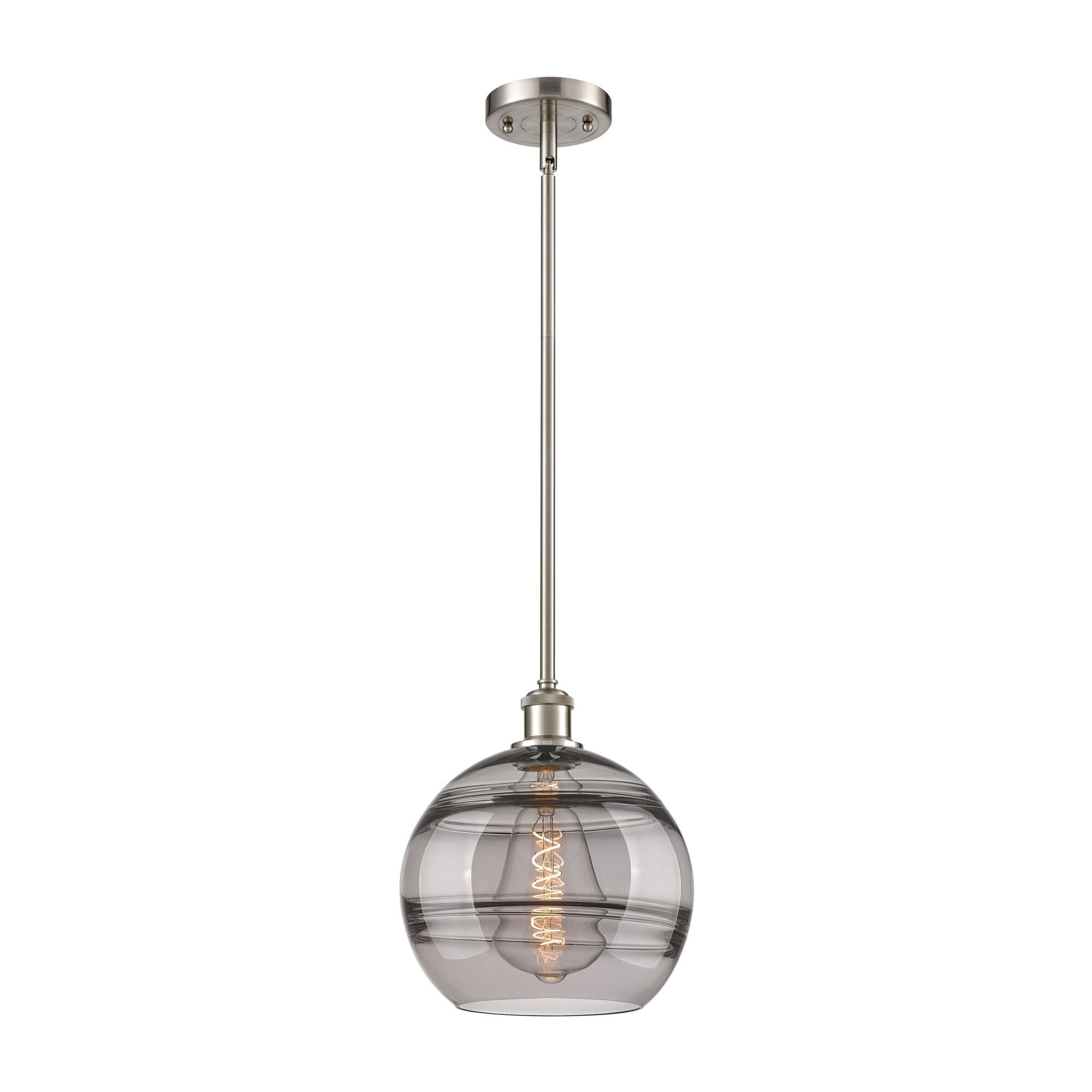 Shown in Brushed Satin Nickel finish and Light Smoke glass