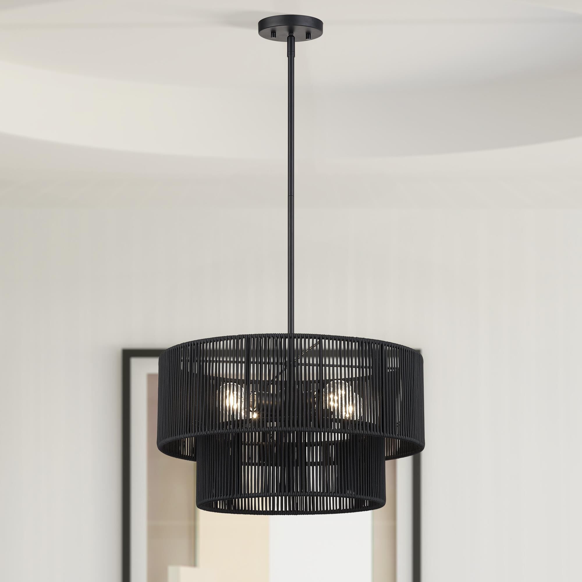Shown in Black finish and Hand-Woven Parisian Night Color Polyester Rope shade