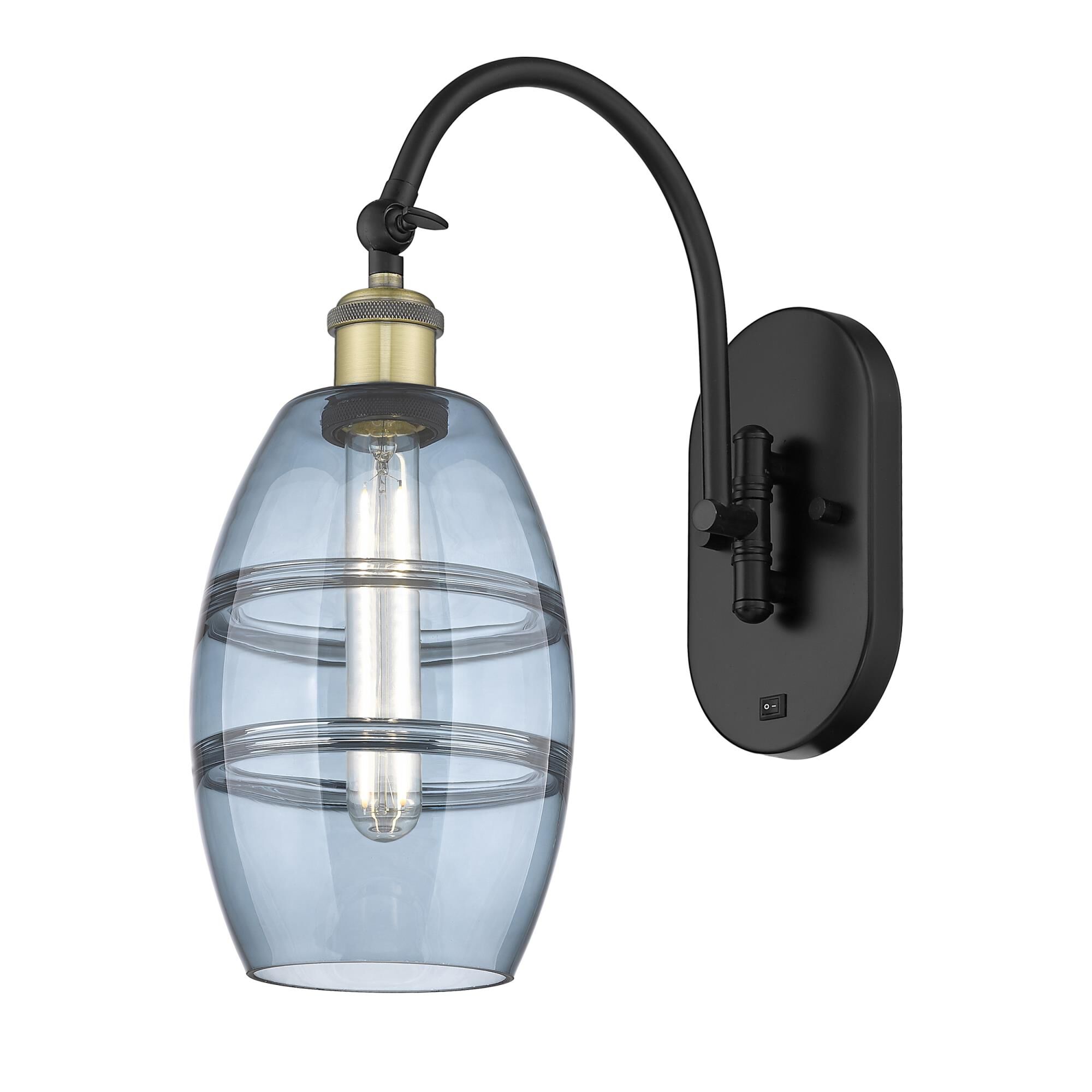 Shown in Black Antique Brass finish and Princess Blue glass