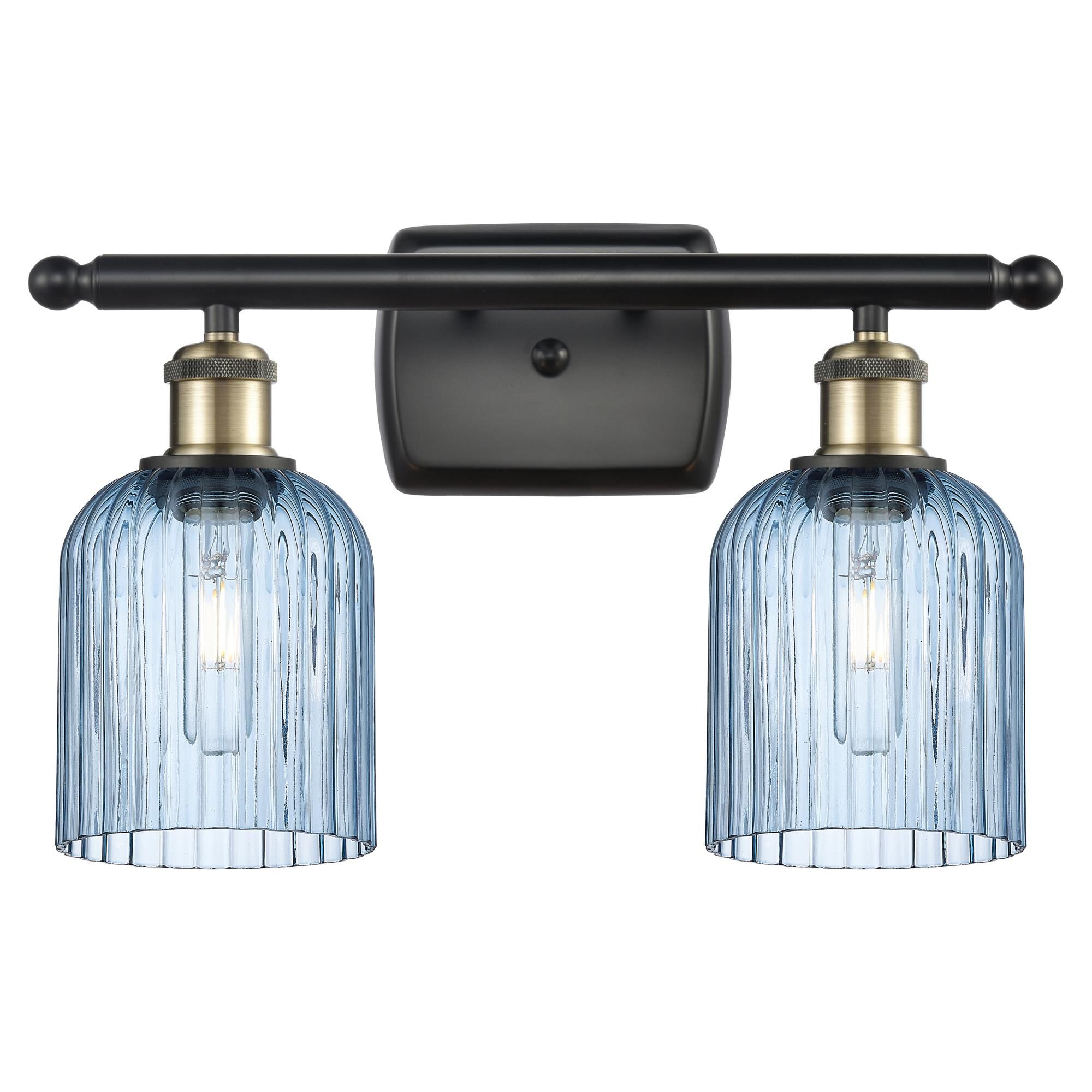 Shown in Black Antique Brass finish and Princess Blue shade