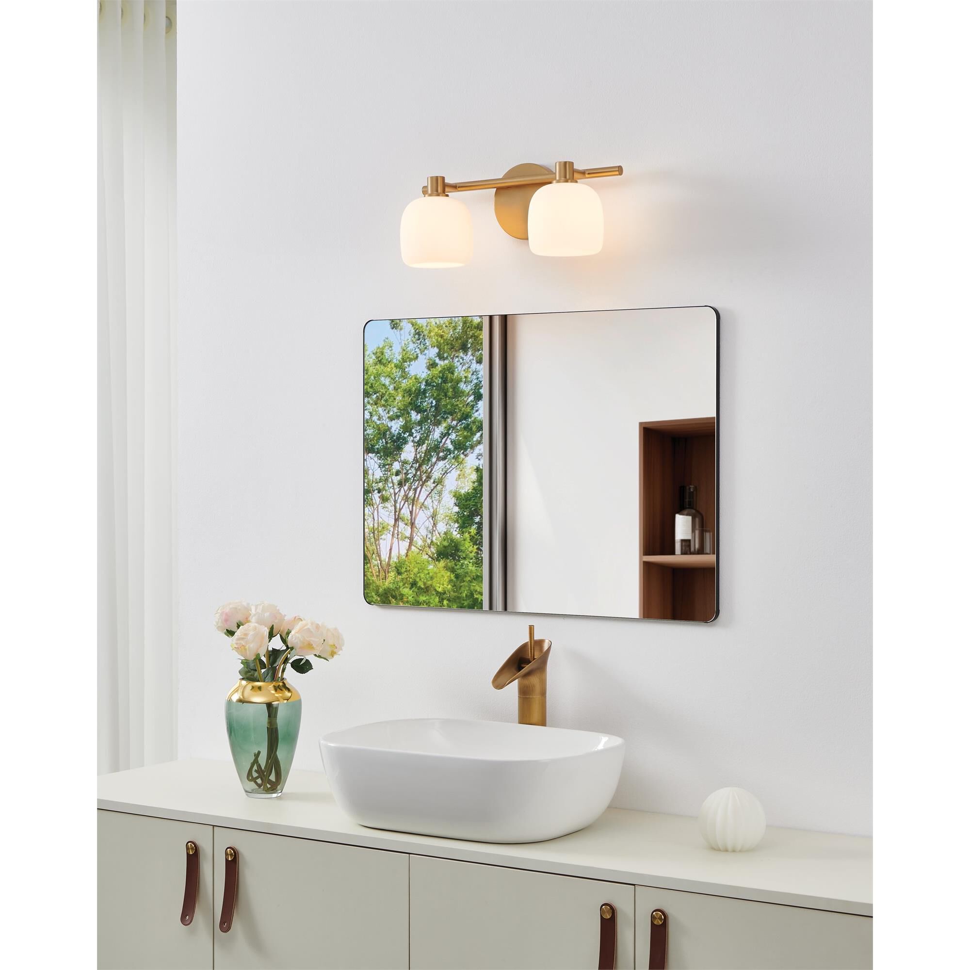 Shown in Champagne Gold finish and Etched Opal glass