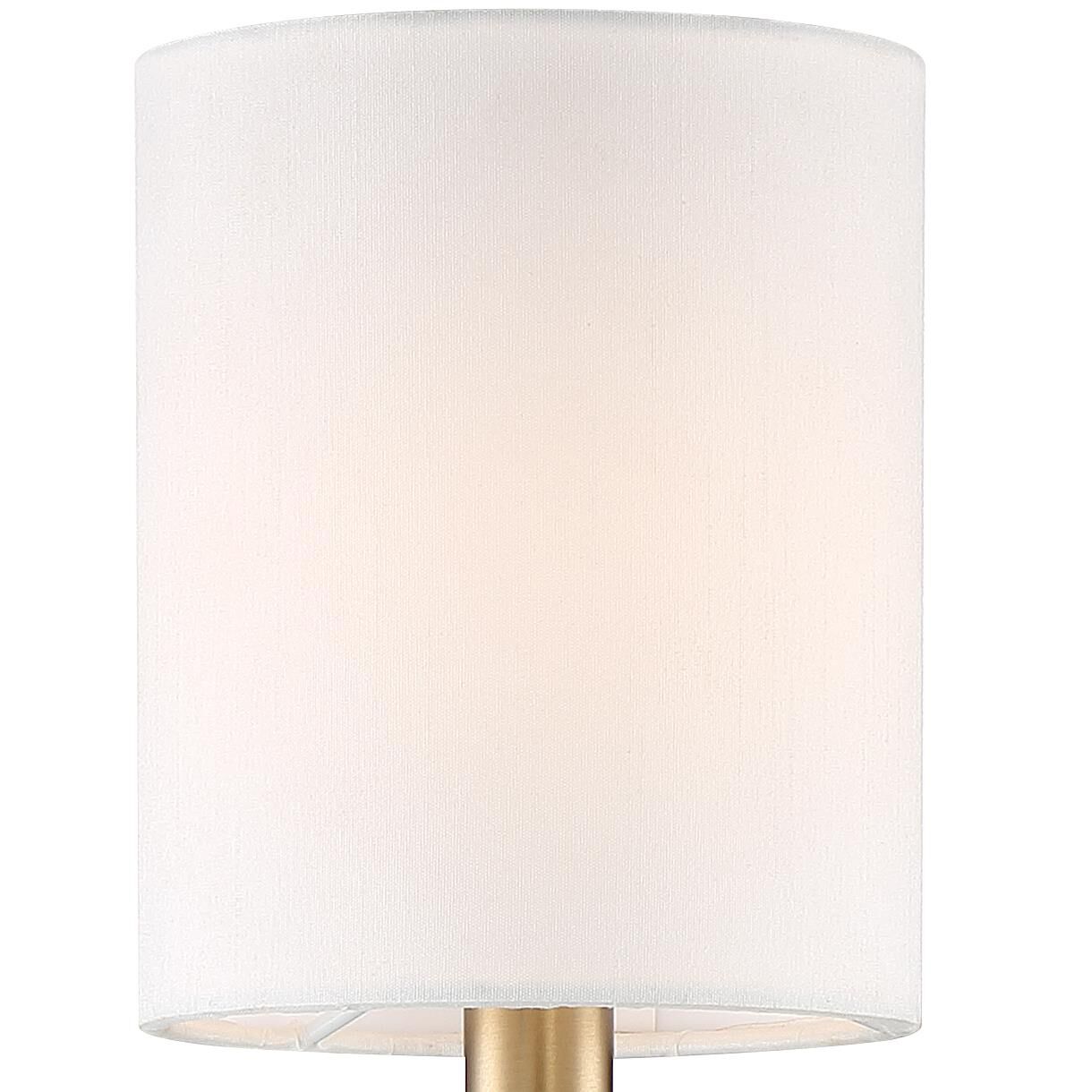 Shown in Aged Brass finish and Silk glass and White shade