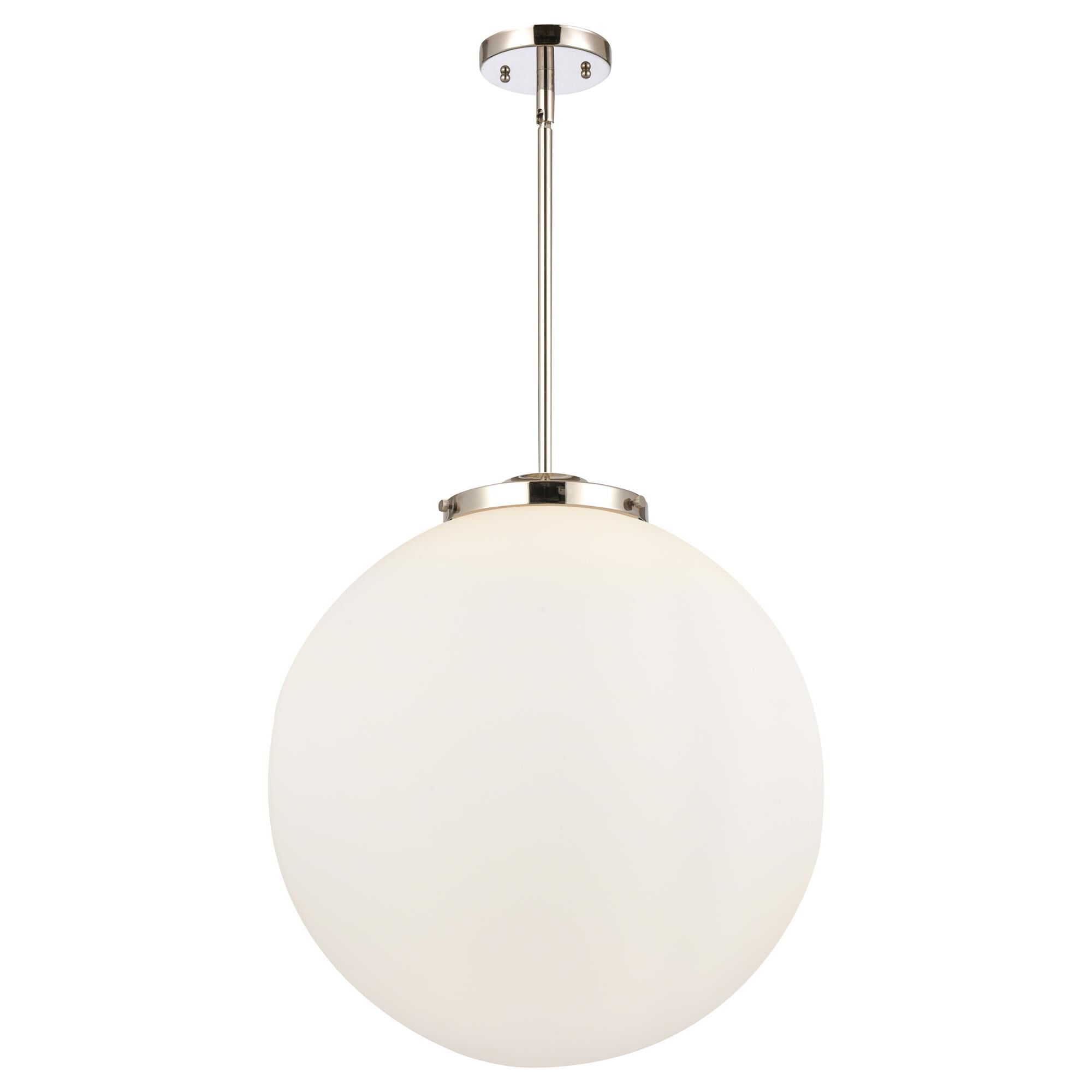 Shown in Polished Nickel finish and Matte White Cased Beacon glass