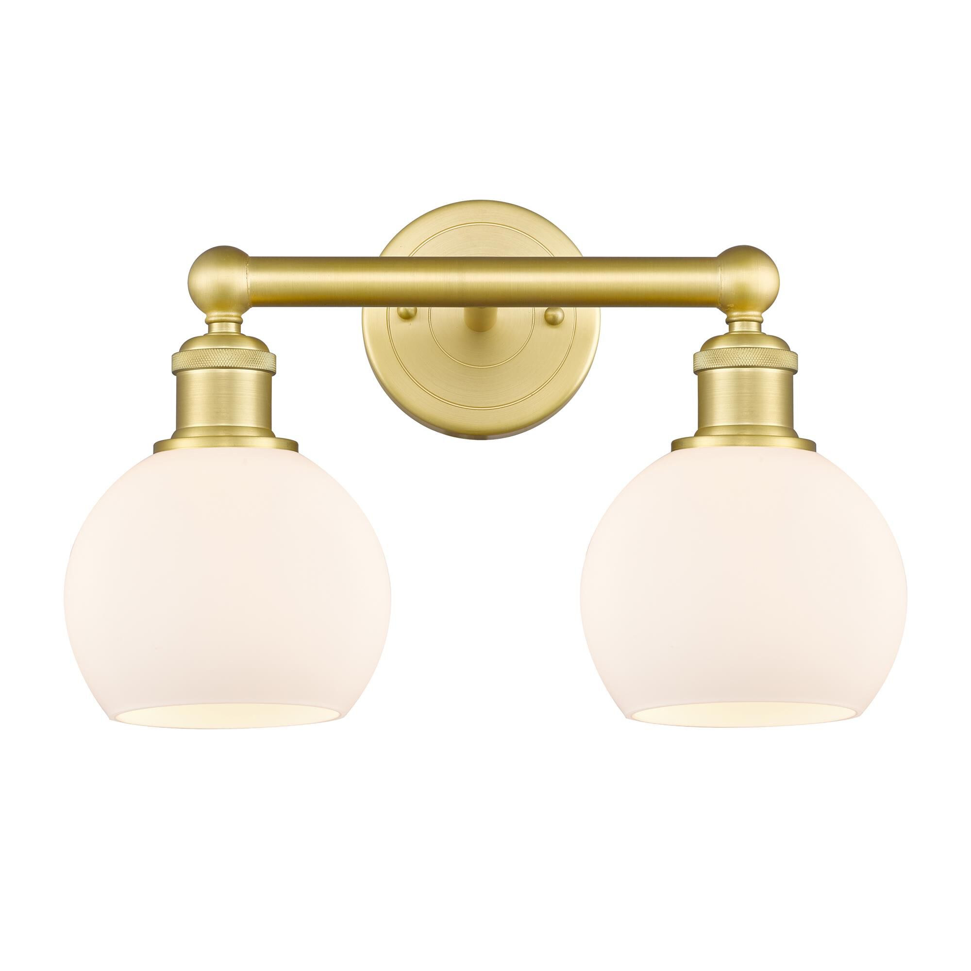 Shown in Satin Gold finish and Matte White glass