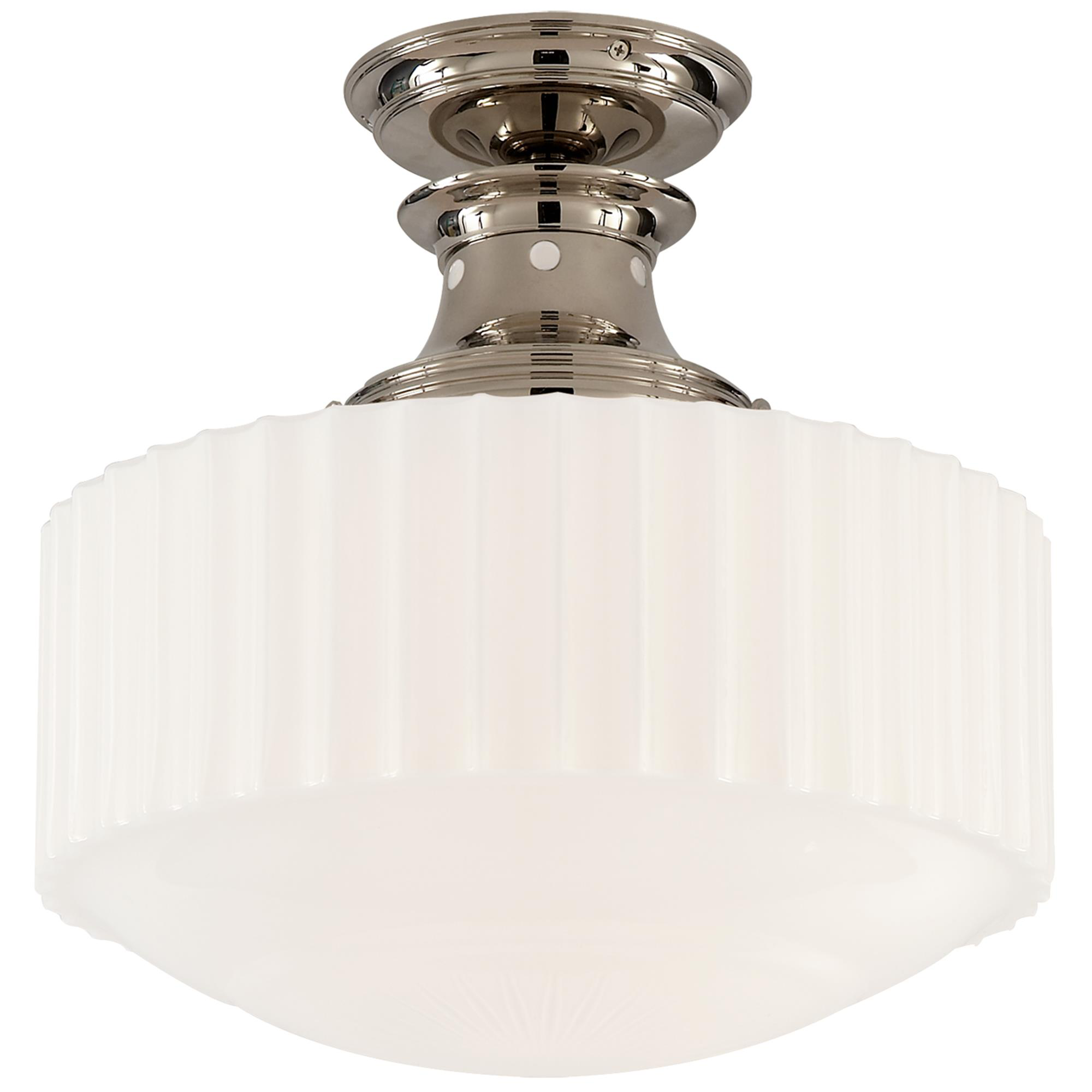 Shown in Polished Nickel finish and White glass