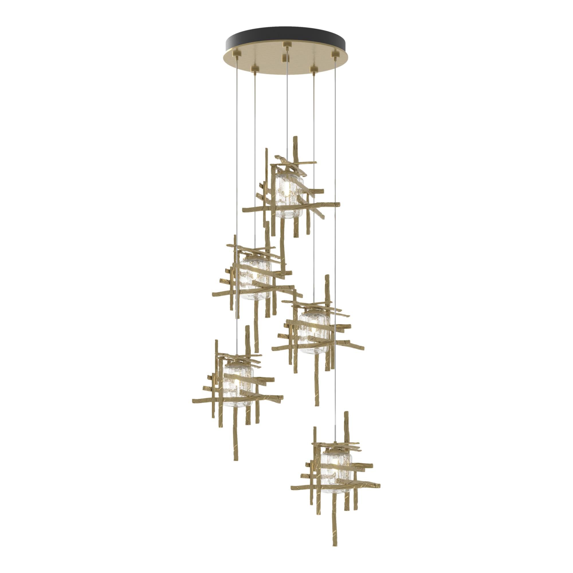 Shown in Modern Brass finish and Seeded Clear glass and Seeded Clear Glass shade