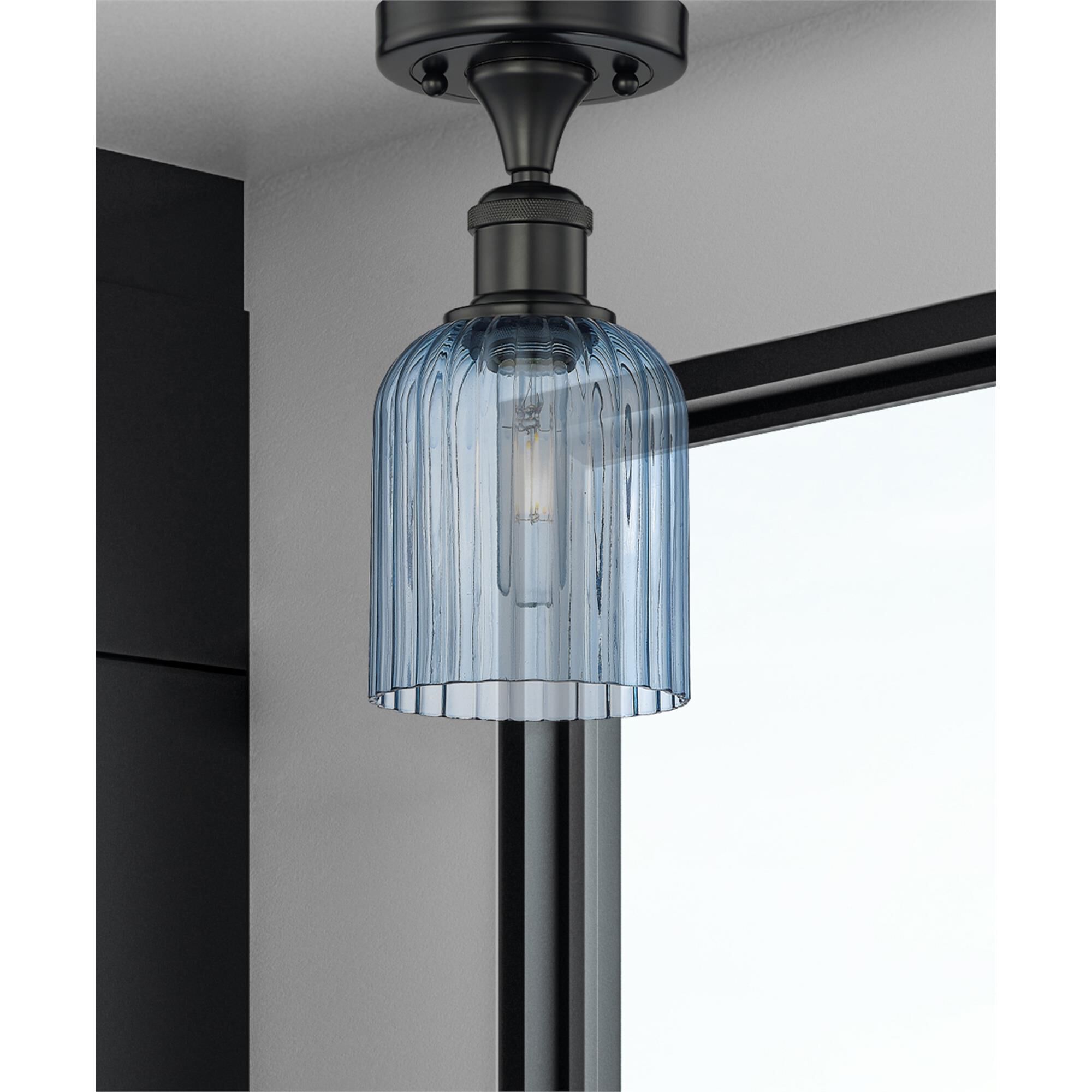 Shown in Matte Black finish and Princess Blue glass