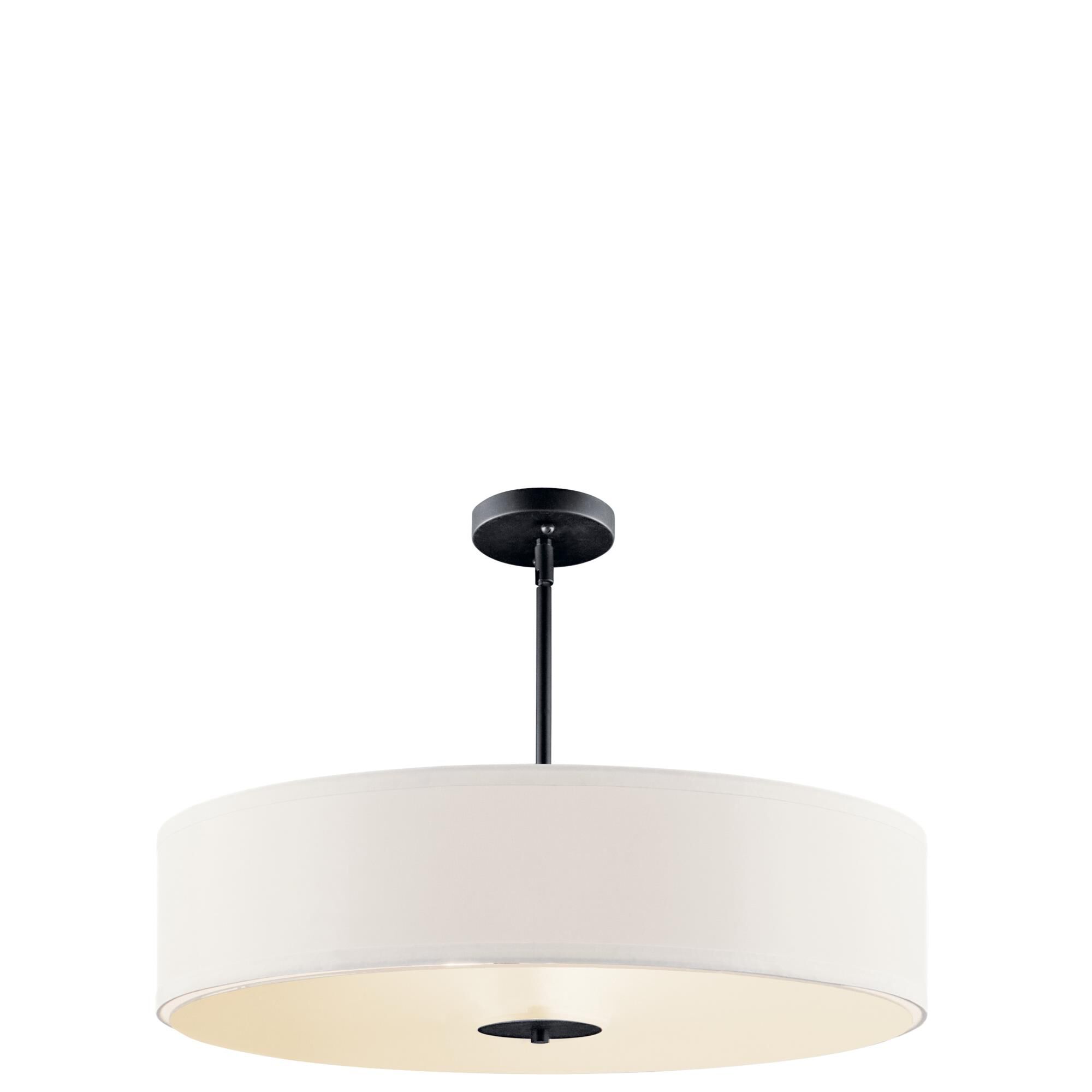 Shown in Black finish and Satin Etched glass and White Microfiber shade