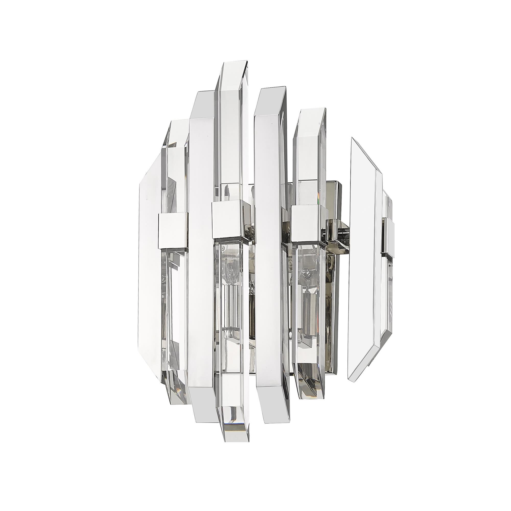 Shown in Polished Nickel finish and Crystal glass and Crystal shade