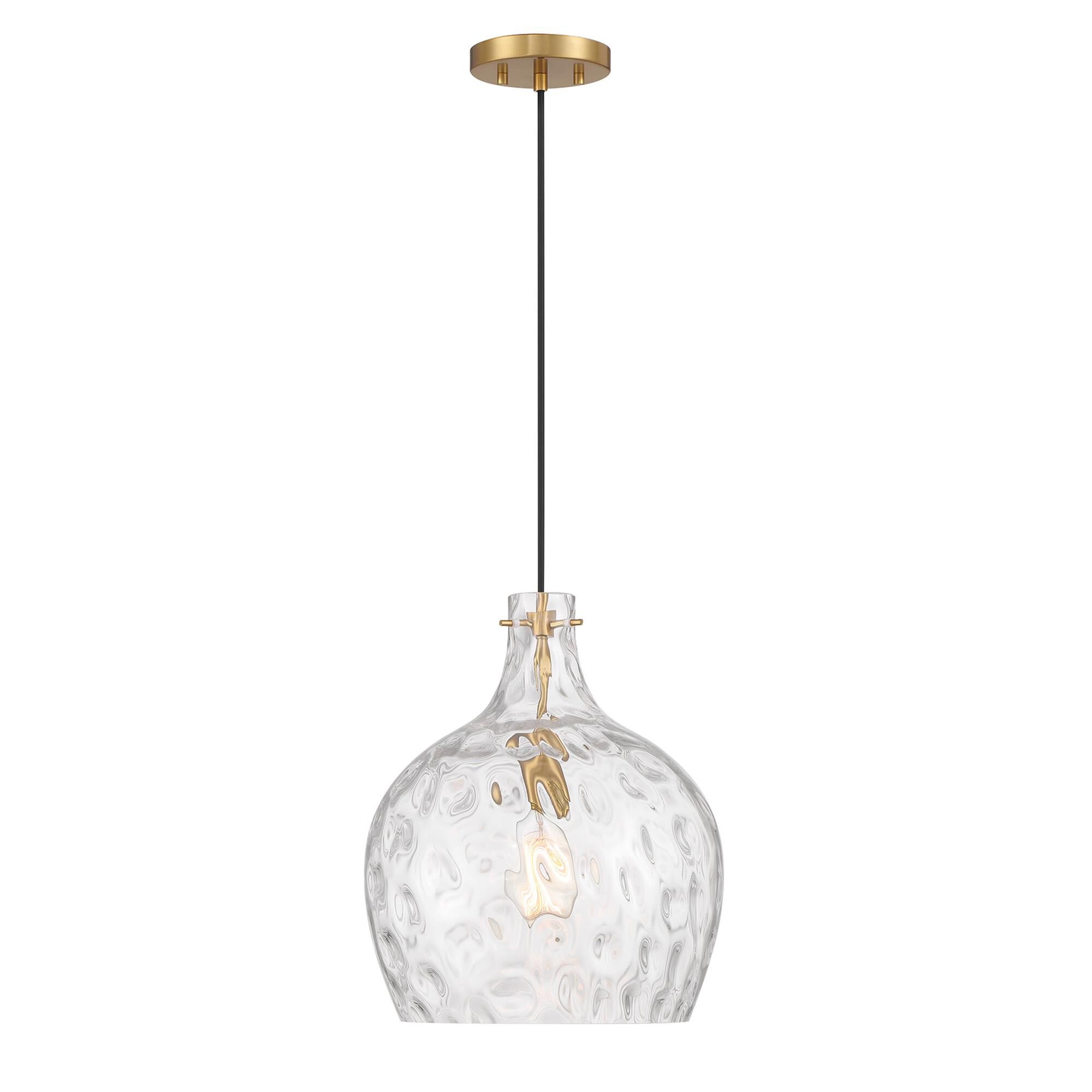 Shown in Natural Brass finish and Hammered glass and Glass shade