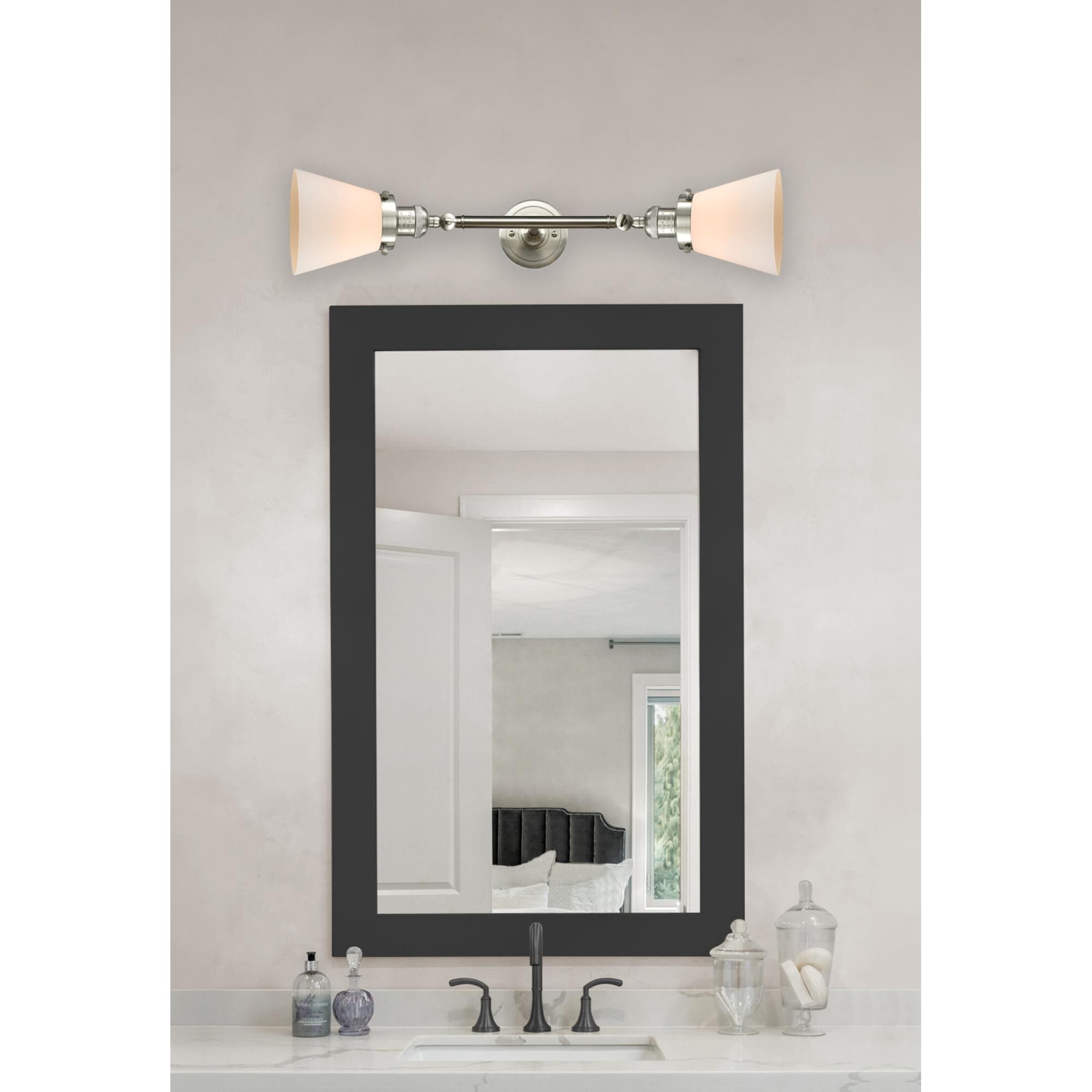 Shown in Brushed Satin Nickel finish and Matte White Cased glass