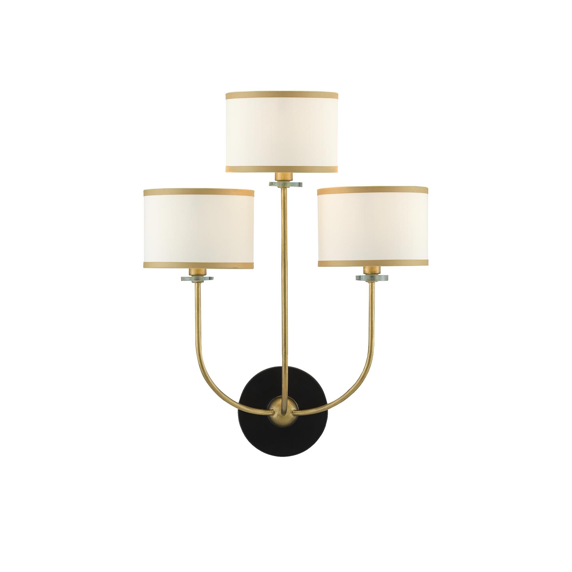 Shown in Brass/Satin Black/White finish and Off White Shantung shade