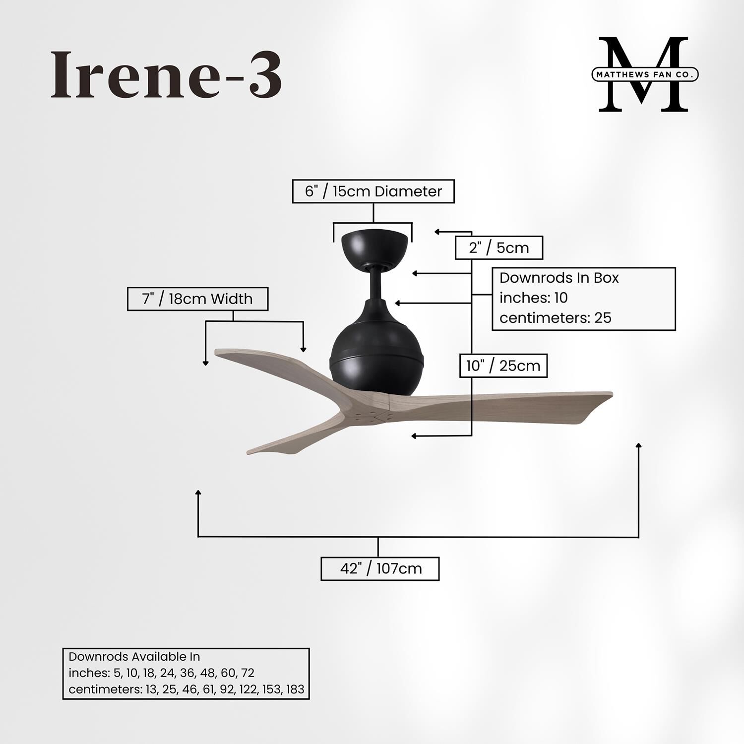 Irene 42 Inch 3 Blade Ceiling Fan by Matthews Fan Company