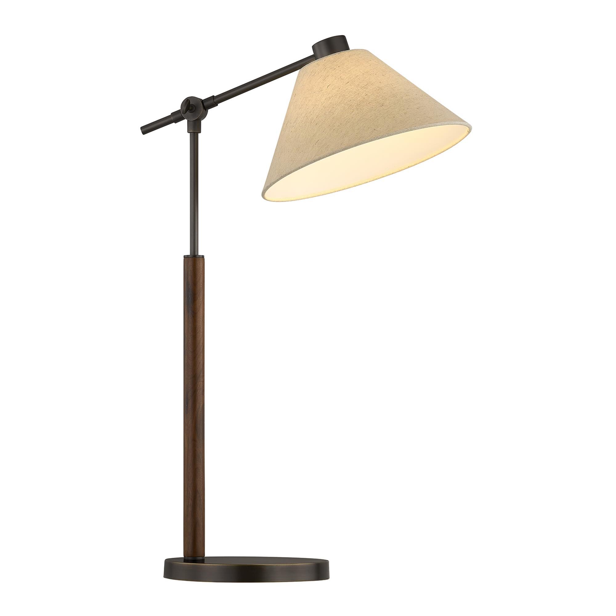 Shown in Mediterranean Bronze finish and Beige Fabric shade