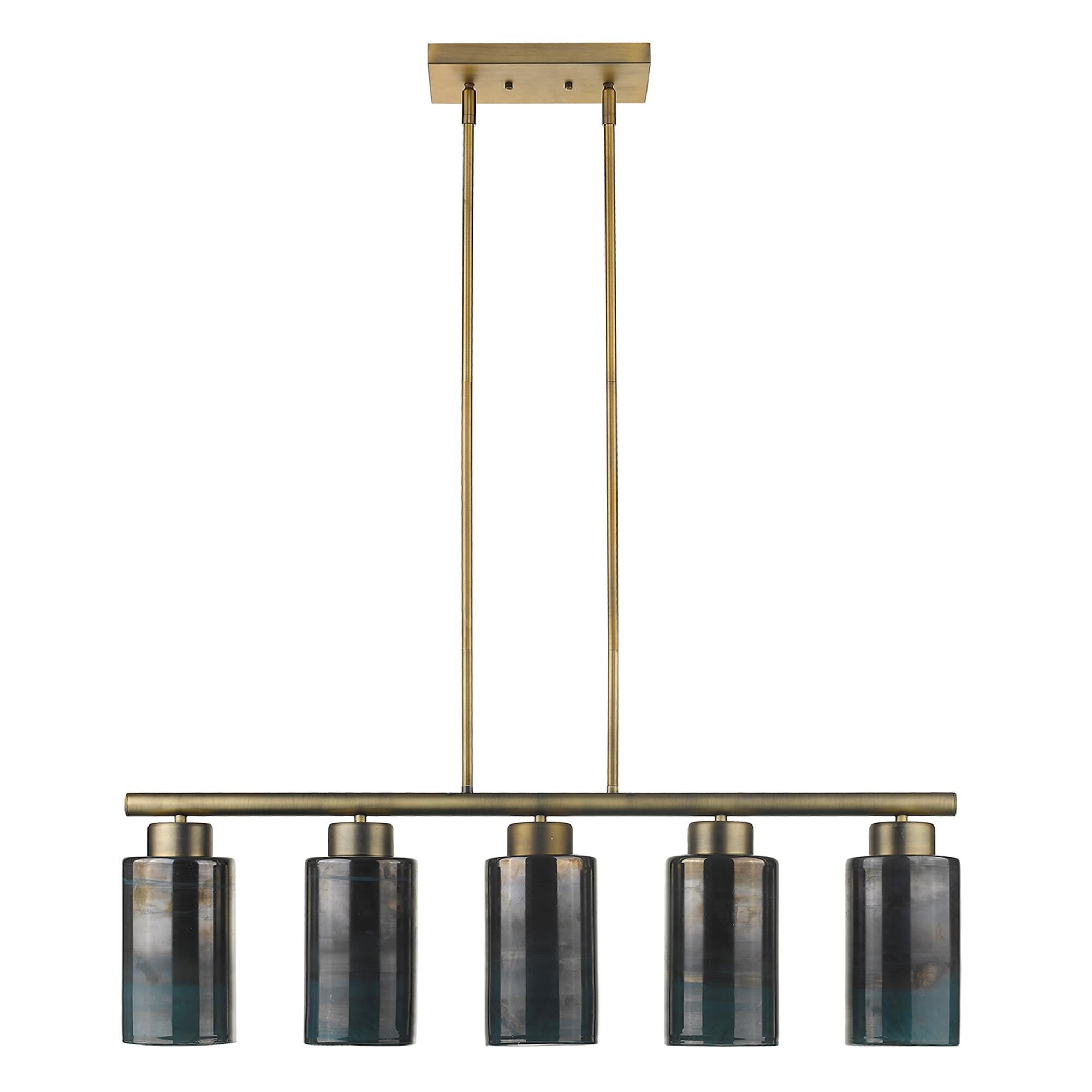 Shown in Brass finish and Blue/Gold glass and Blue/Gold Cylindrical Glass s shade
