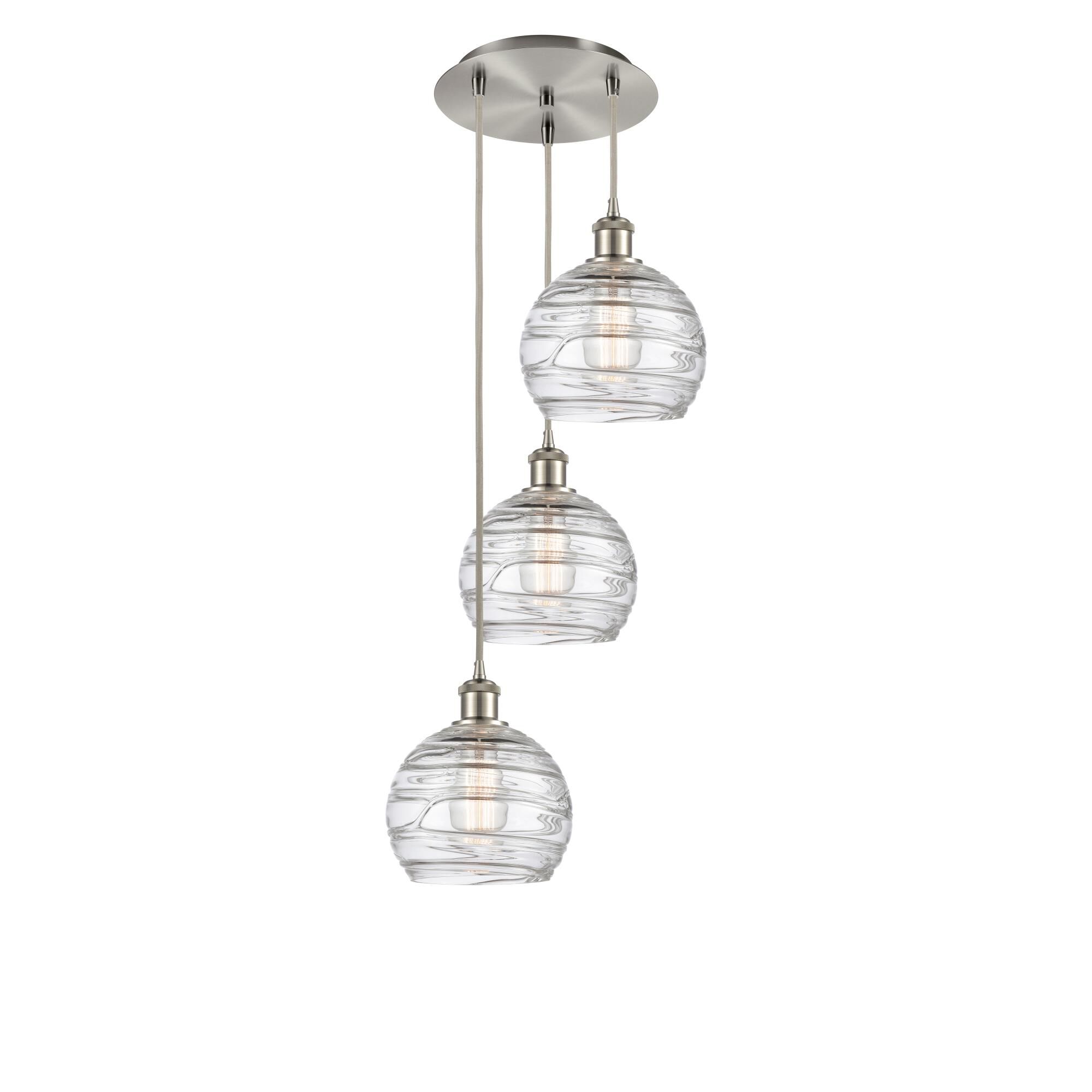 Shown in Brushed Satin Nickel finish and Clear Athens Deco Swirl 8