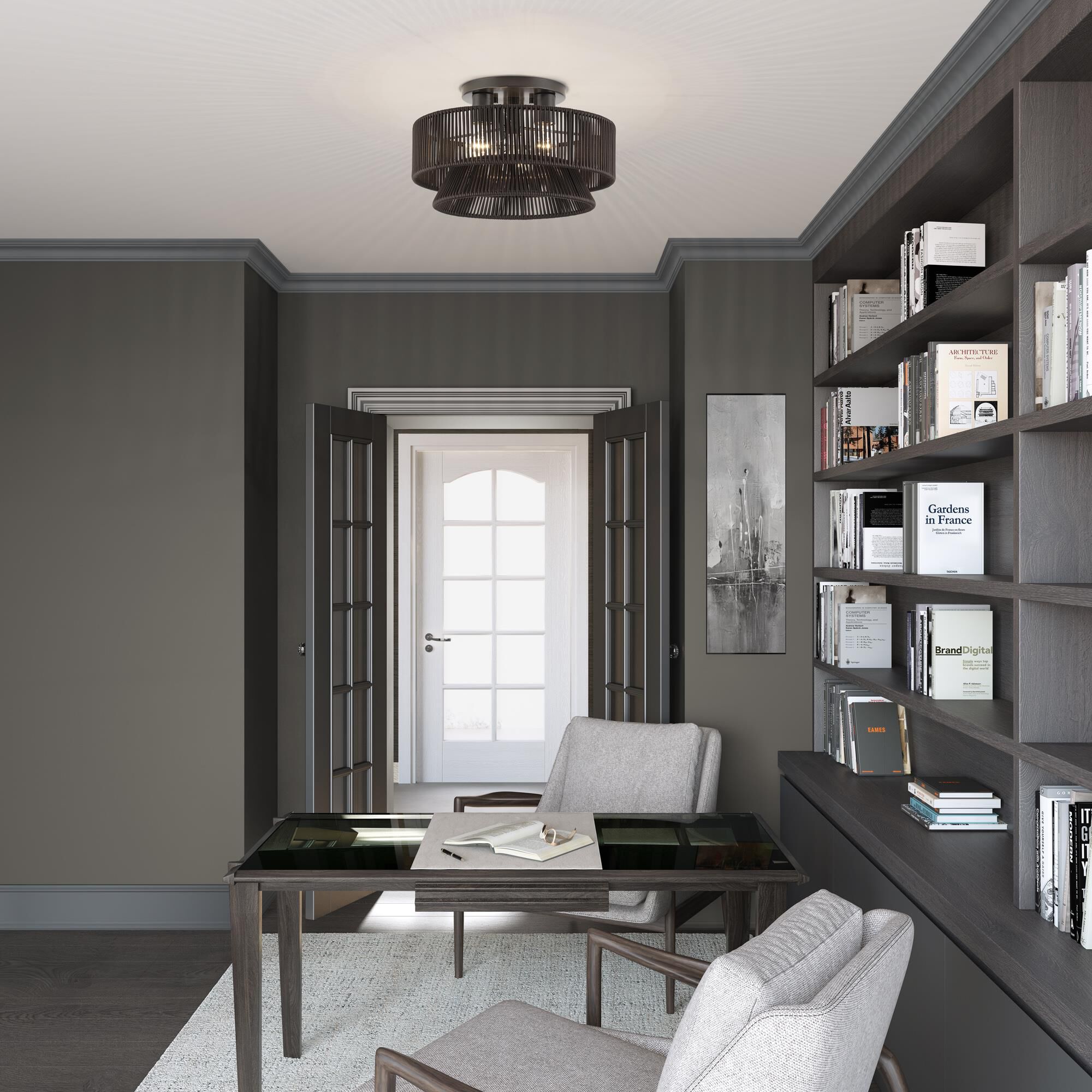 Shown in English Bronze finish and Hand-Woven Dark Chocolate Color Polyester Rope shade