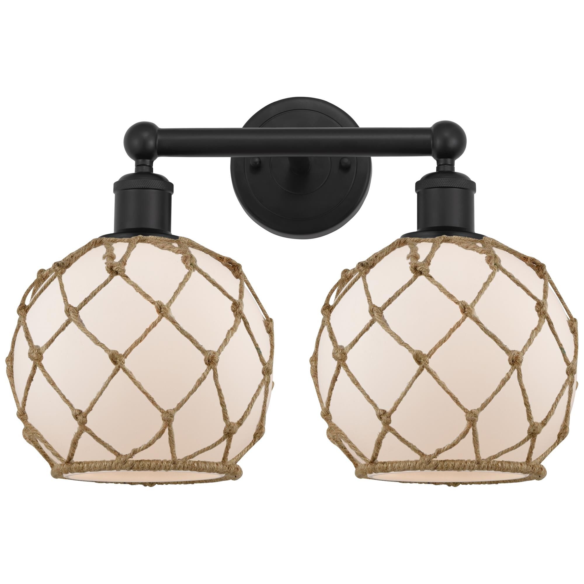 Shown in Matte Black finish and White with Brown Rope glass