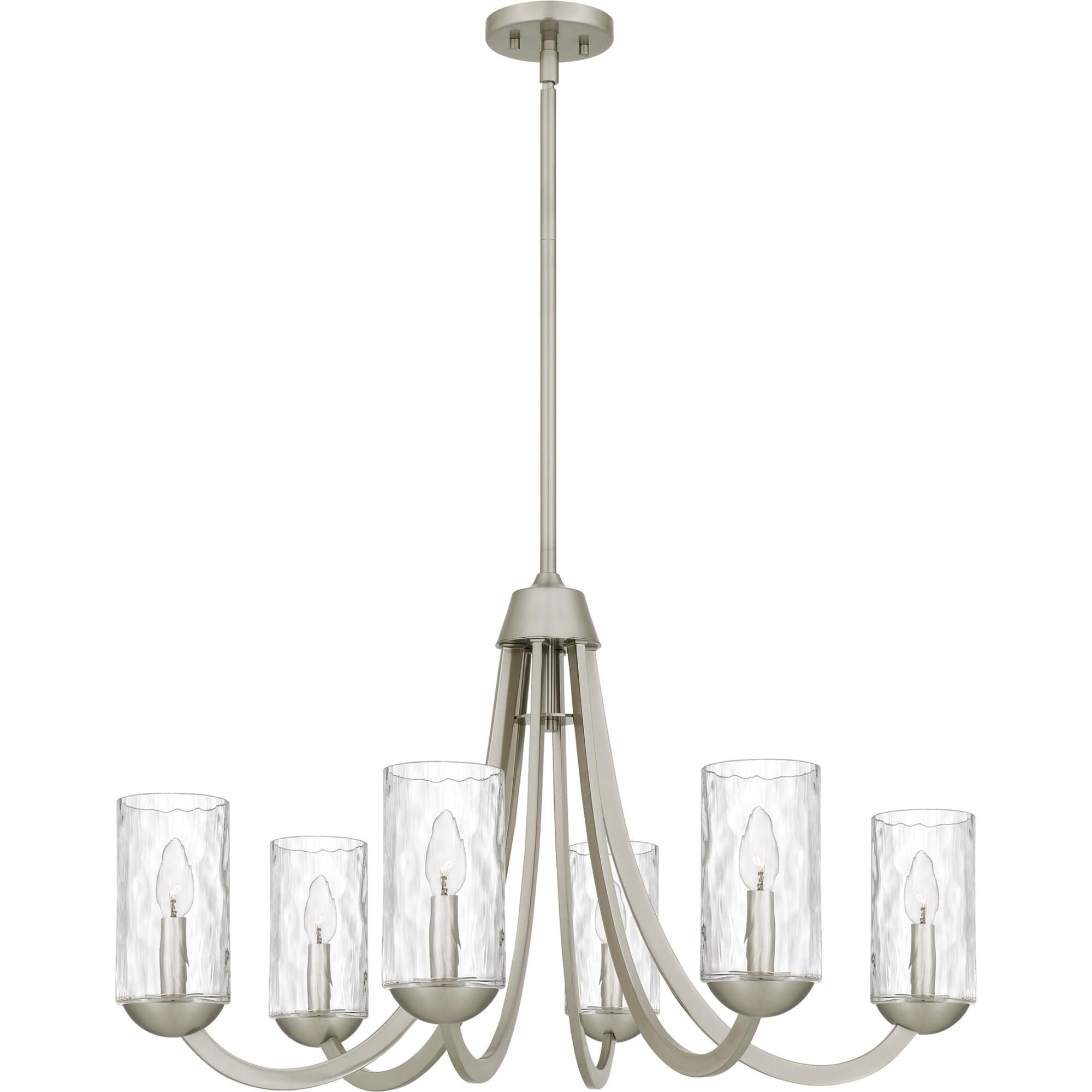 Shown in Brushed Nickel finish and Clear Water Glass shade