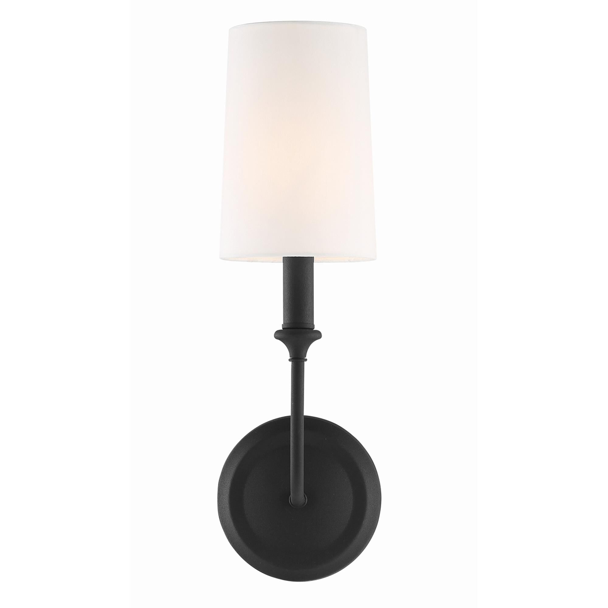 Shown in Black Forged finish and Silk glass and White shade