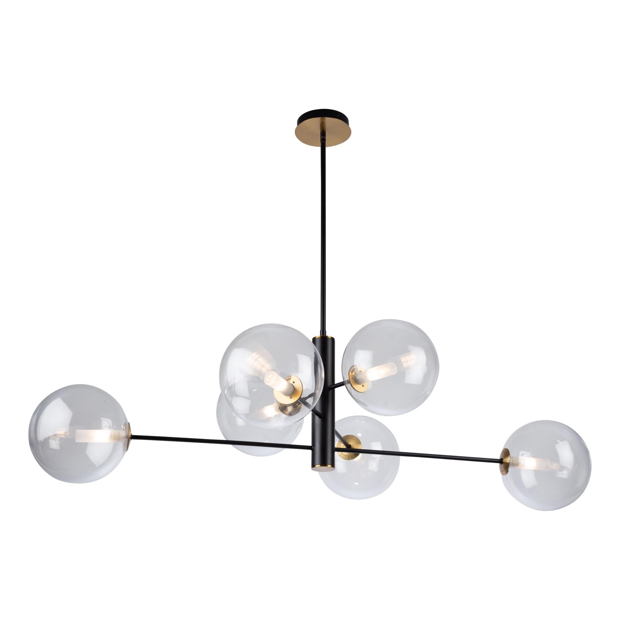 Shown in Matte Black & Brass finish and Glass shade