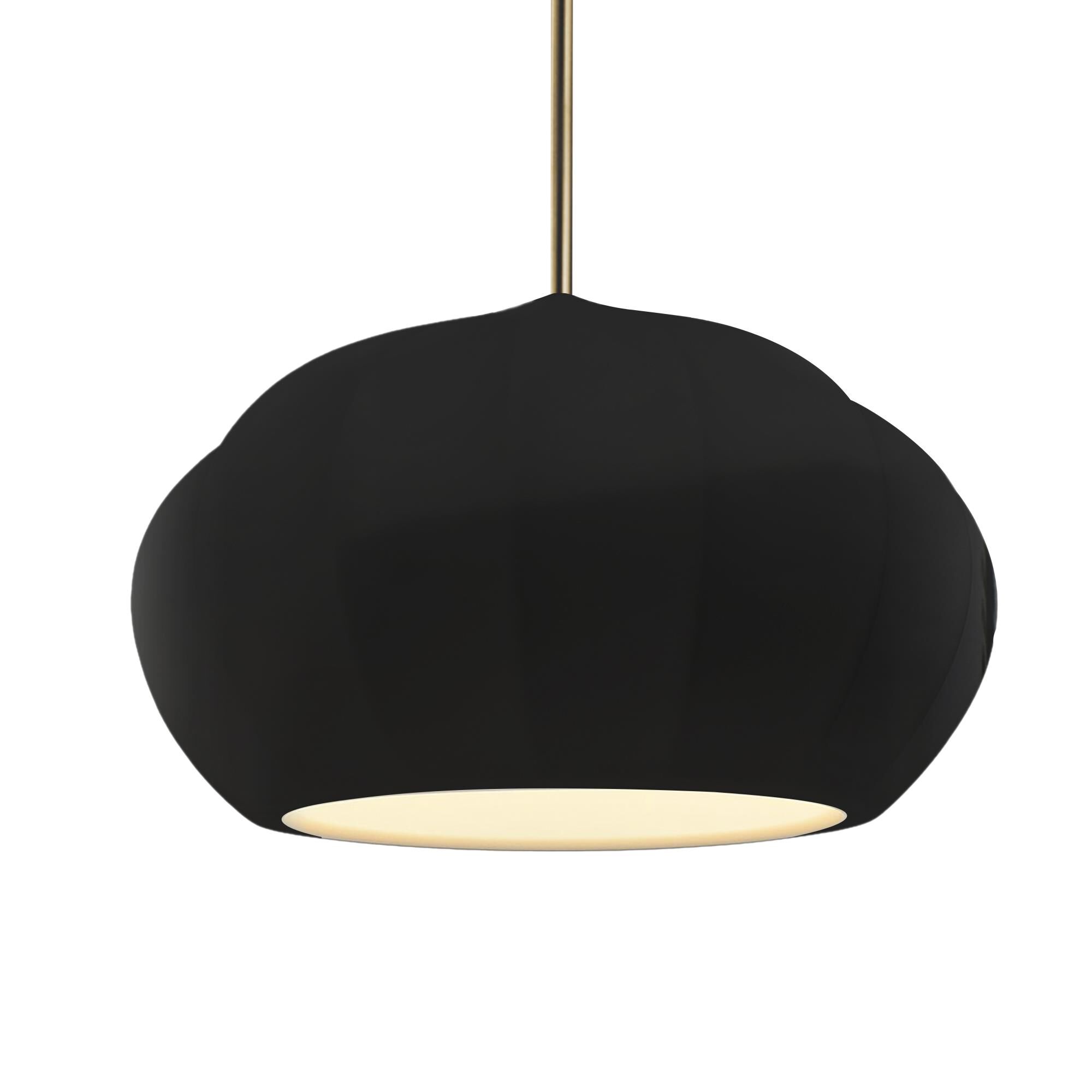 Shown in Antique Brass finish and Gloss Black With Matte White Internal Finish shade