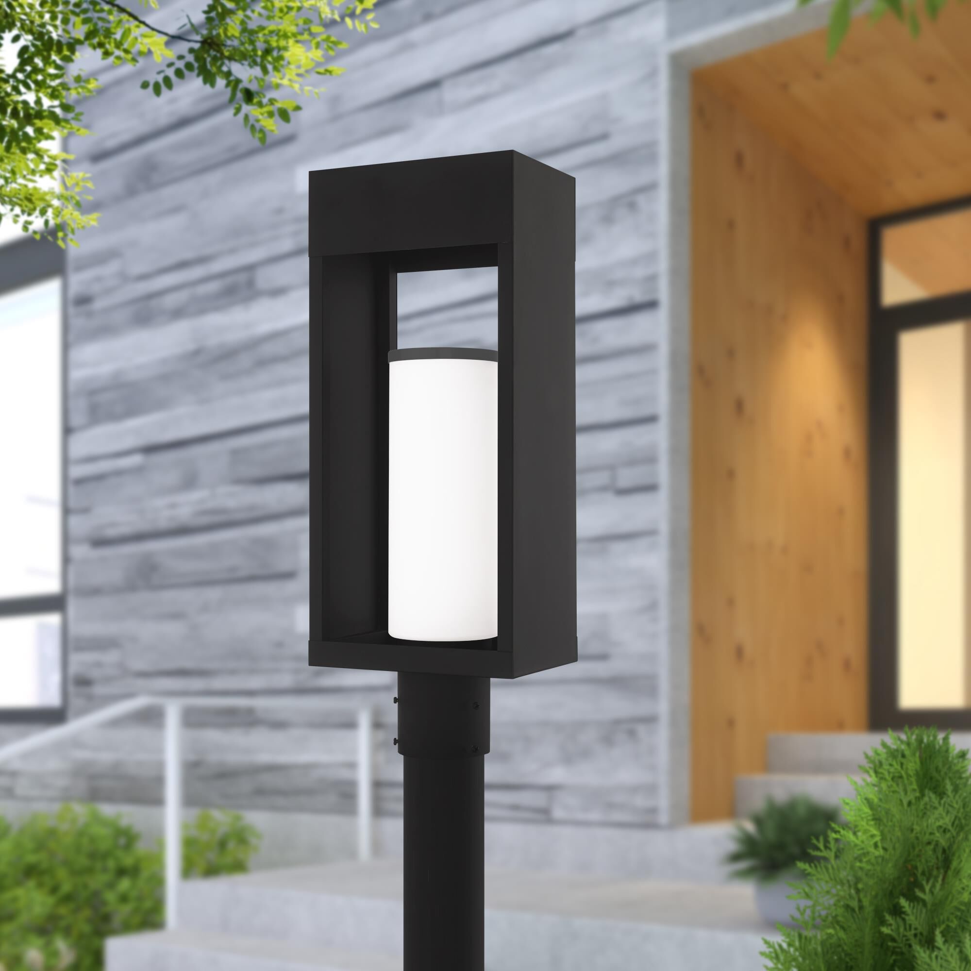 Shown in Black finish and Hand Blown Satin Opal White Cylinder glass