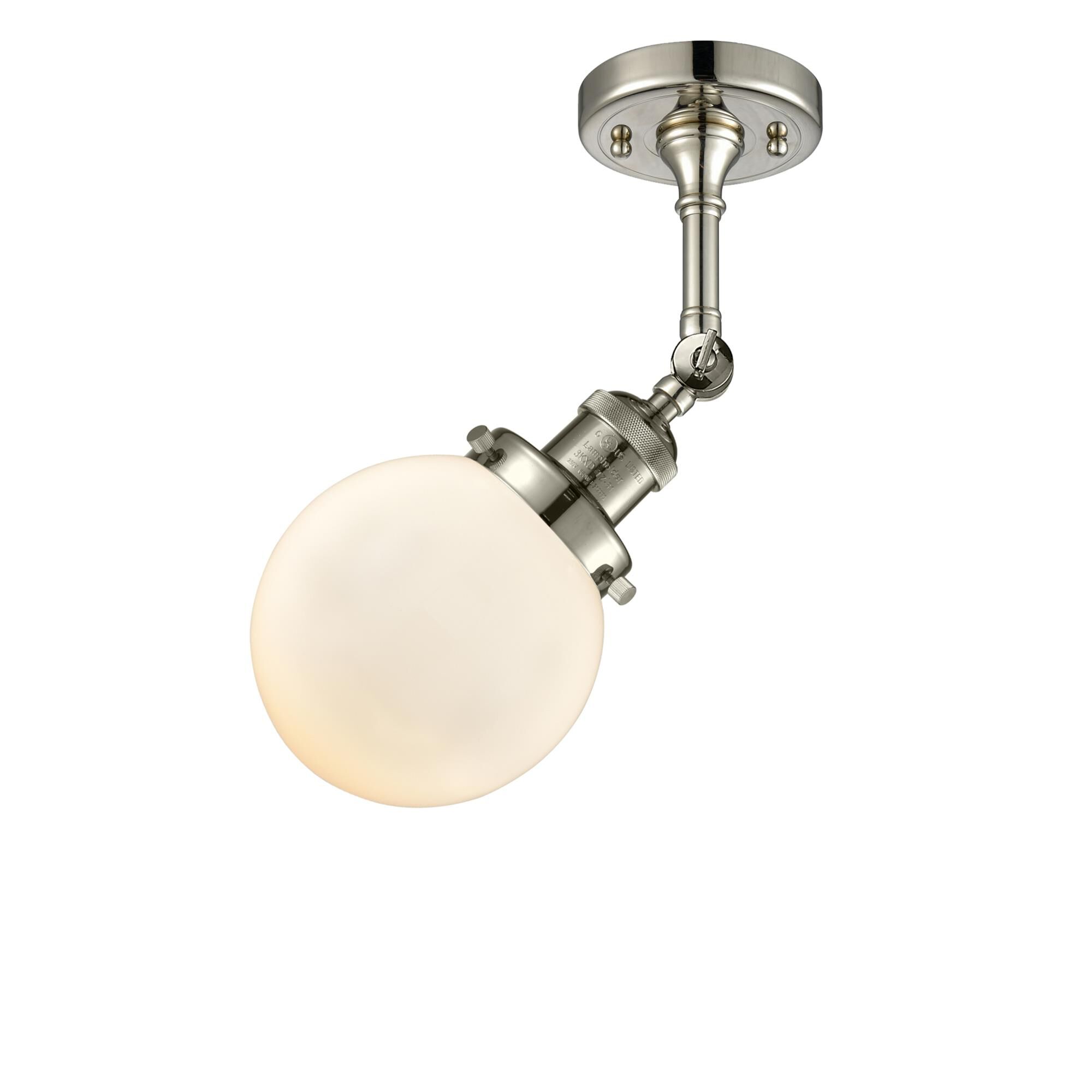 Shown in Polished Nickel finish and Matte White Cased glass and No Accent accent