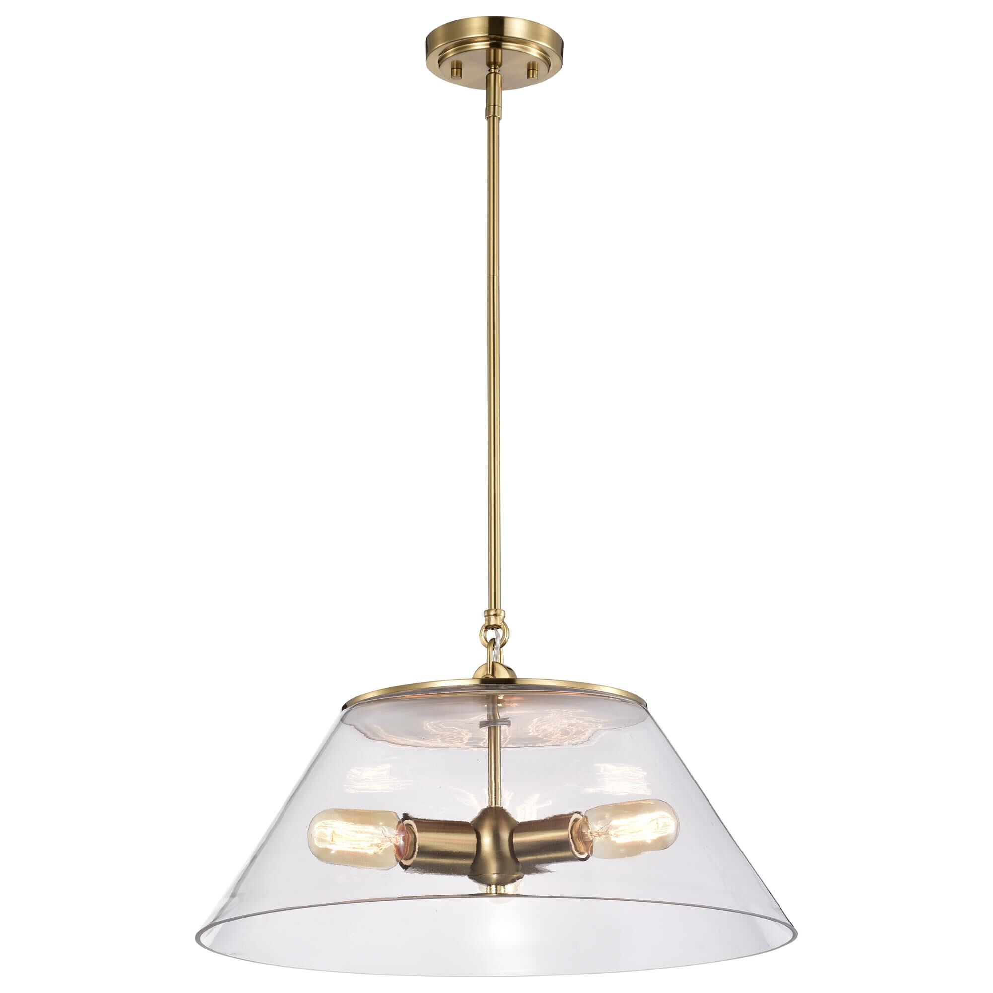 Shown in Vintage Brass finish and Clear glass and No Shade shade