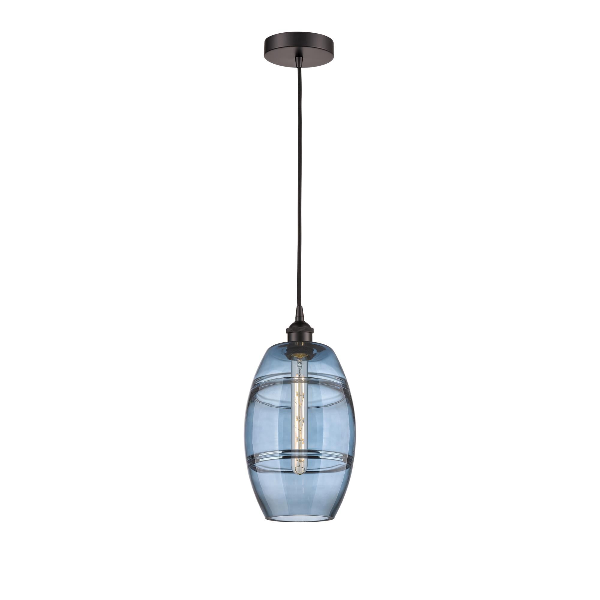 Shown in Oil Rubbed Bronze finish and Princess Blue glass